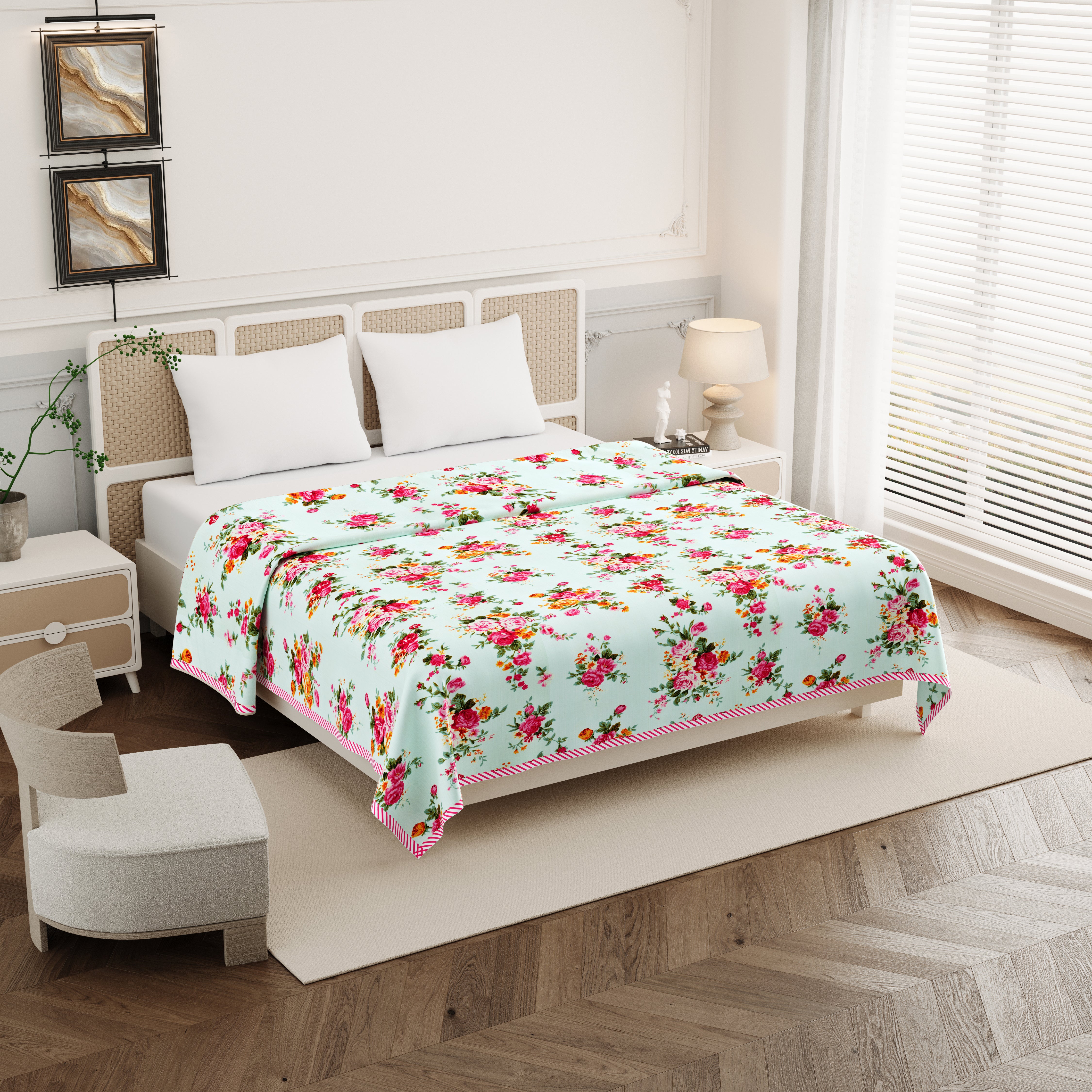 Rose Double Dohar Dull Cotton Floral Garden Green