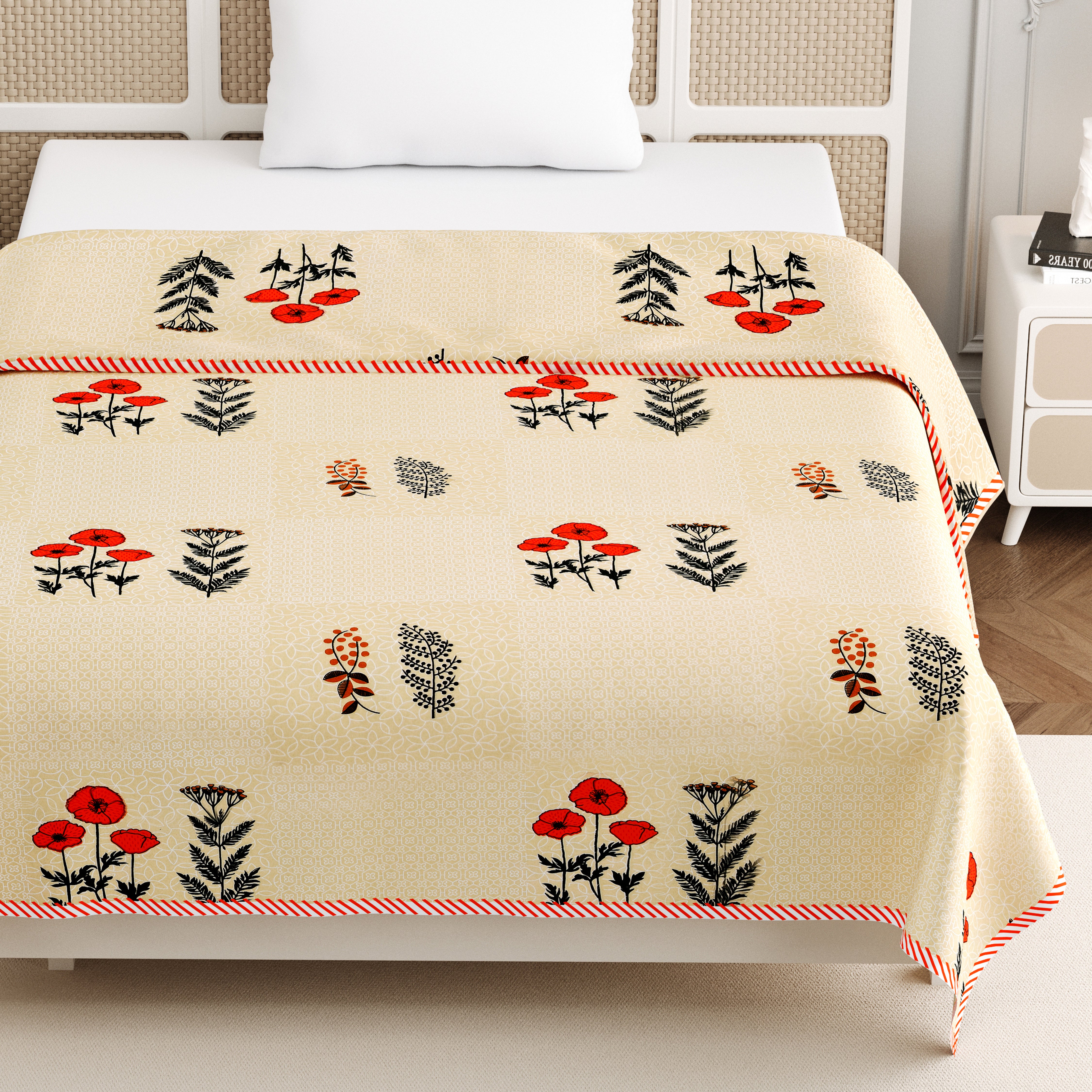 Jaipur Bagh Single Dohar Dull Cotton Ethnic Block Yellow Khari Print