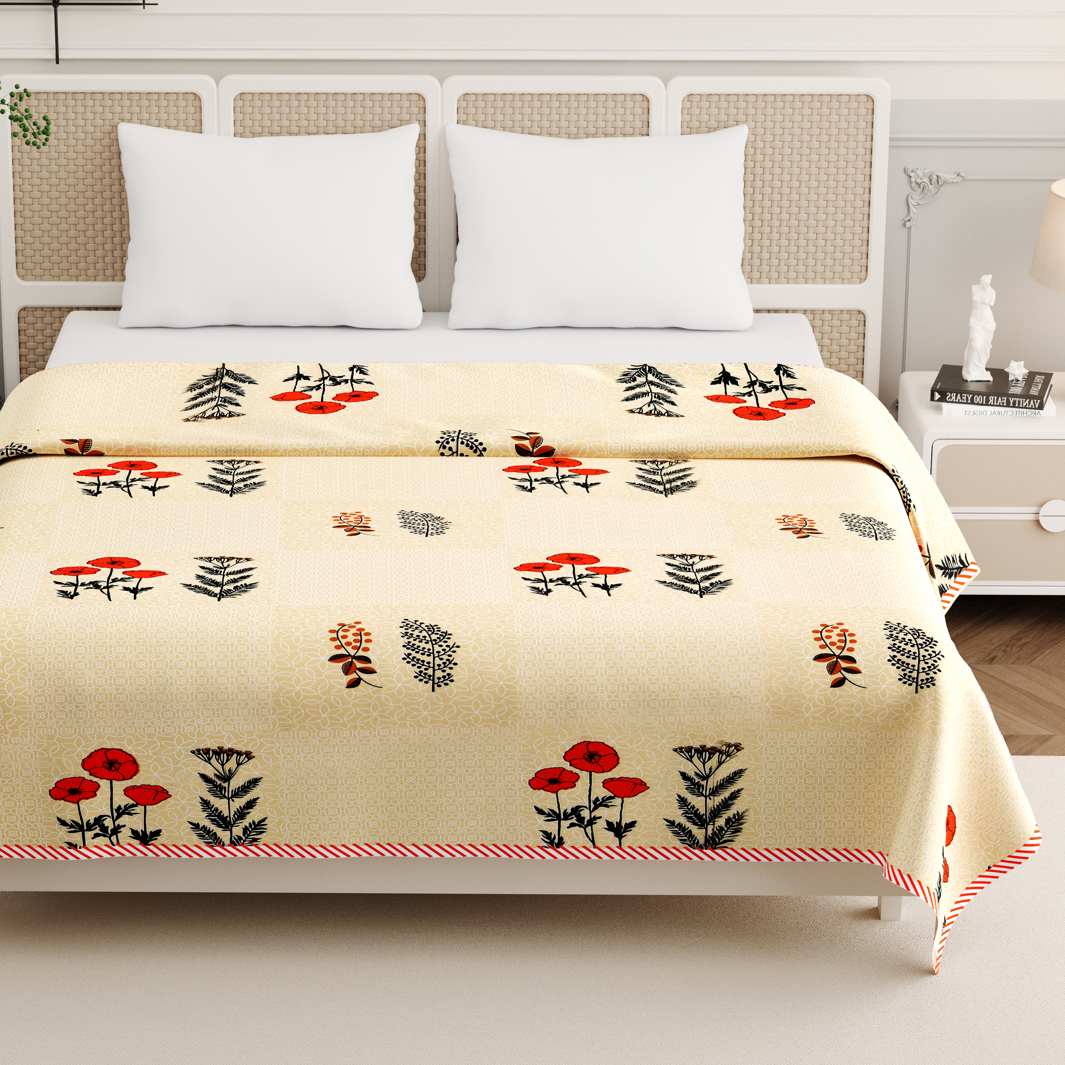Jaipur Bagh Double Dohar Dull Cotton Ethnic Block Yellow Khari Print