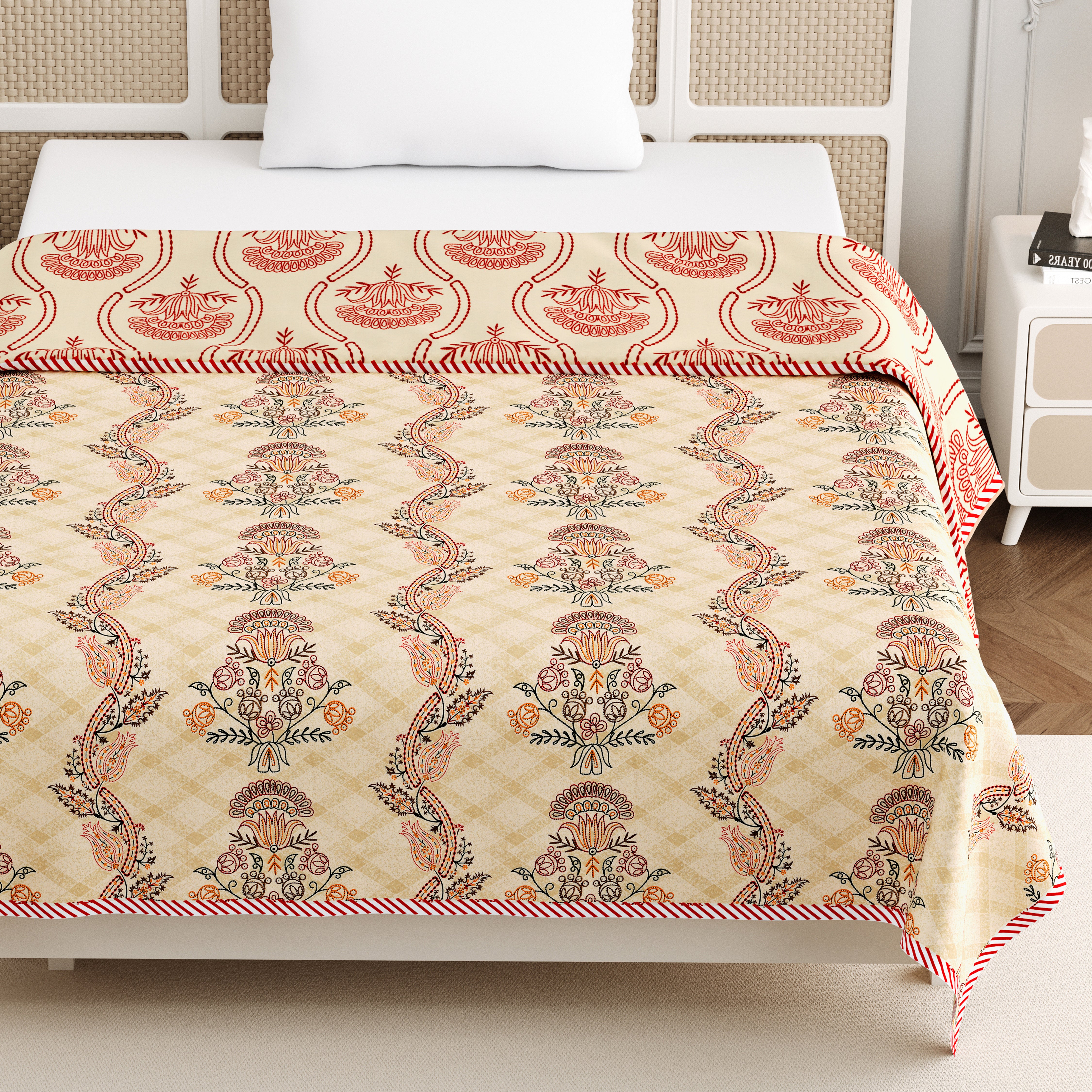 Jaipur Bagh Single Dohar Dull Cotton Kashida Style Brown