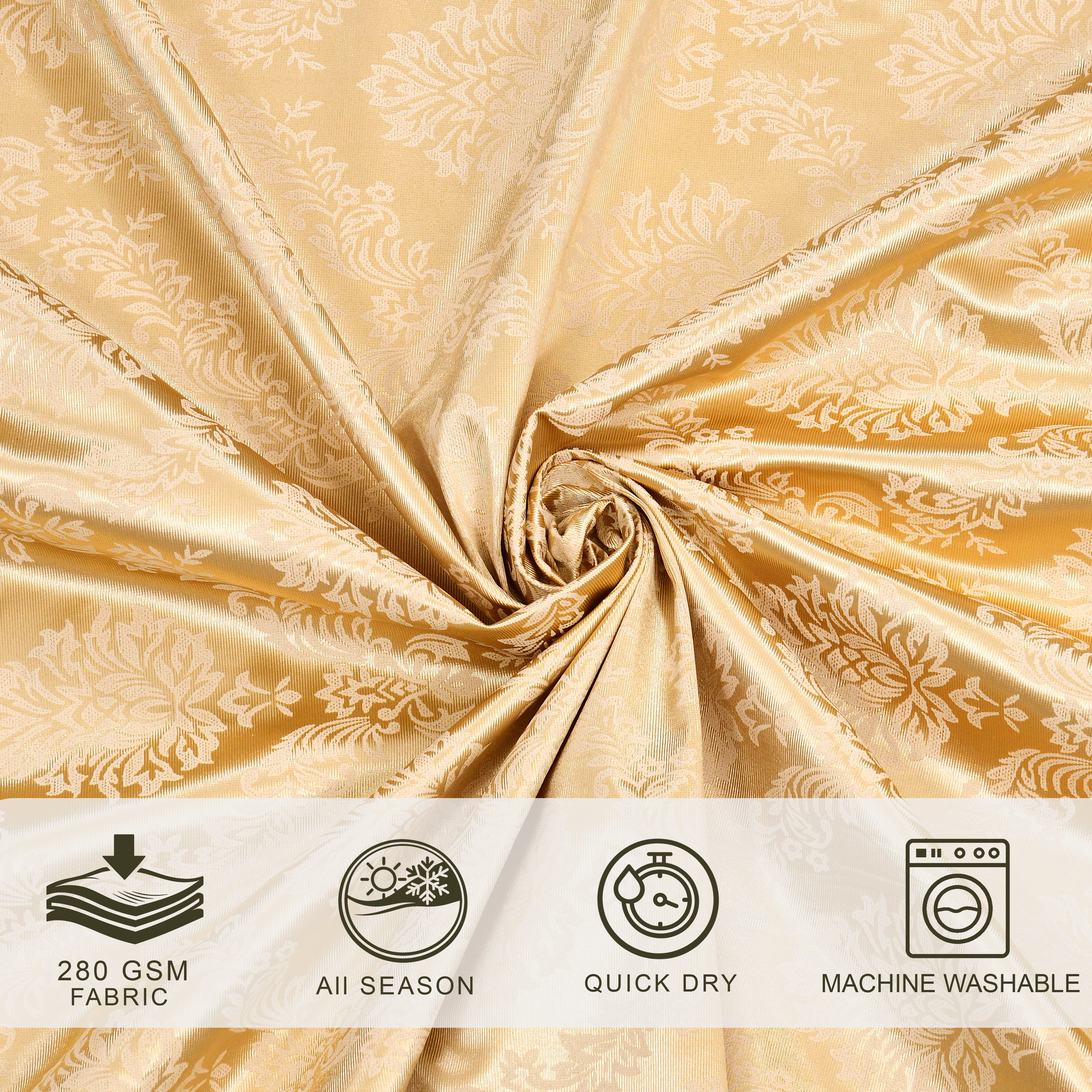 Daisy Door XL Curtains 60% Light Filtering Poly Knitted 200 GSM Damask Gold