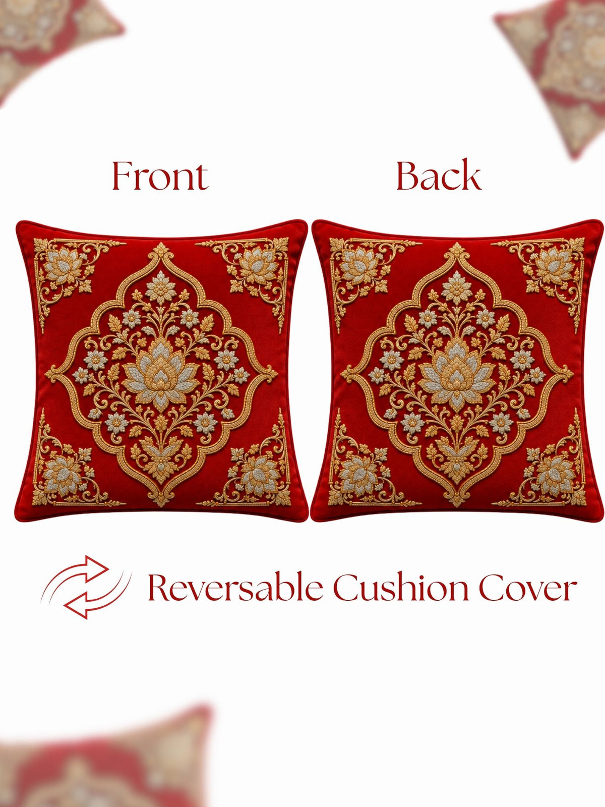 Regal Textures Micropeach Ethnic Motif Print Pack of 5 Cushion Covers (40 x 40 cm) - Red