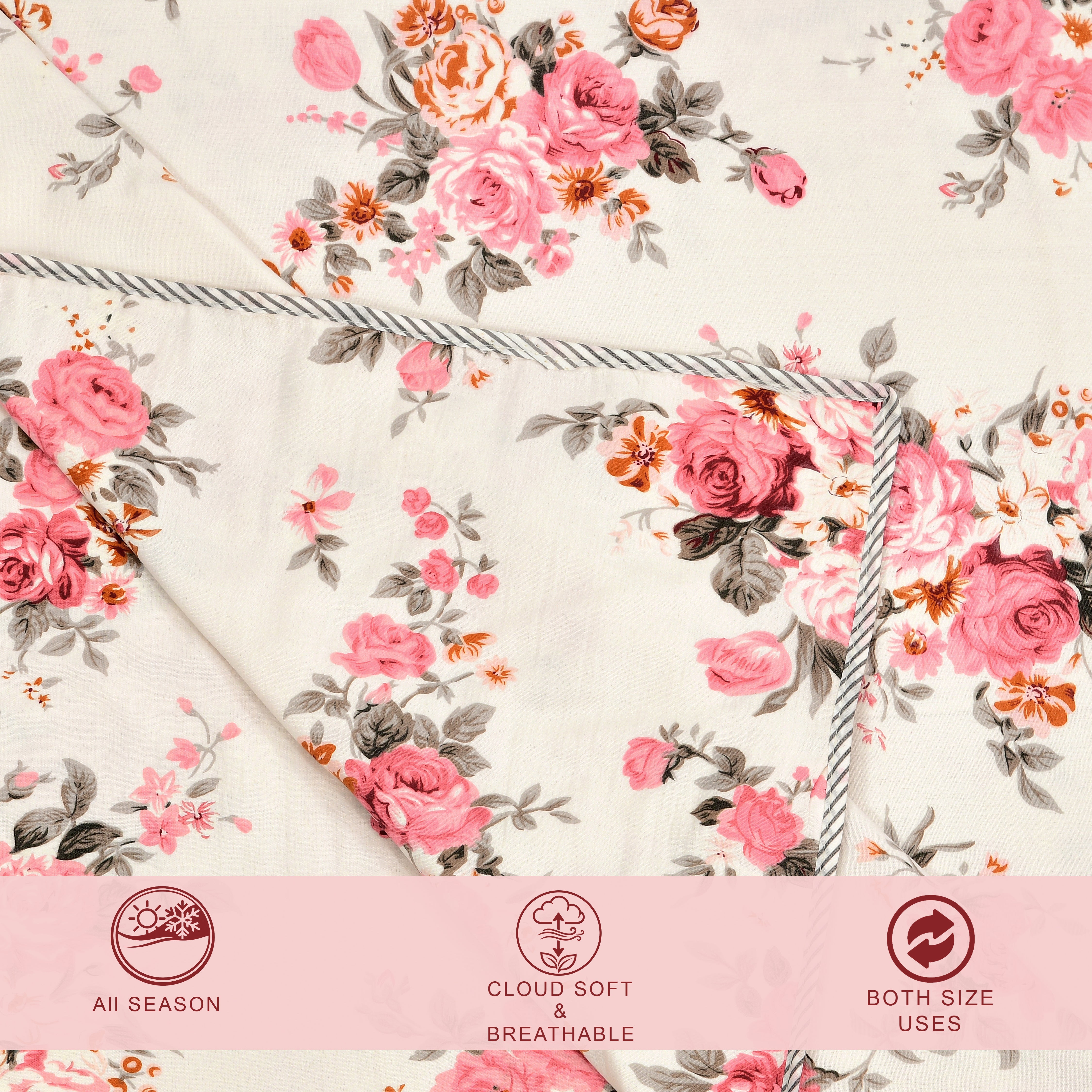 Rose Single Dohar Dull Cotton Floral Bunch Pink