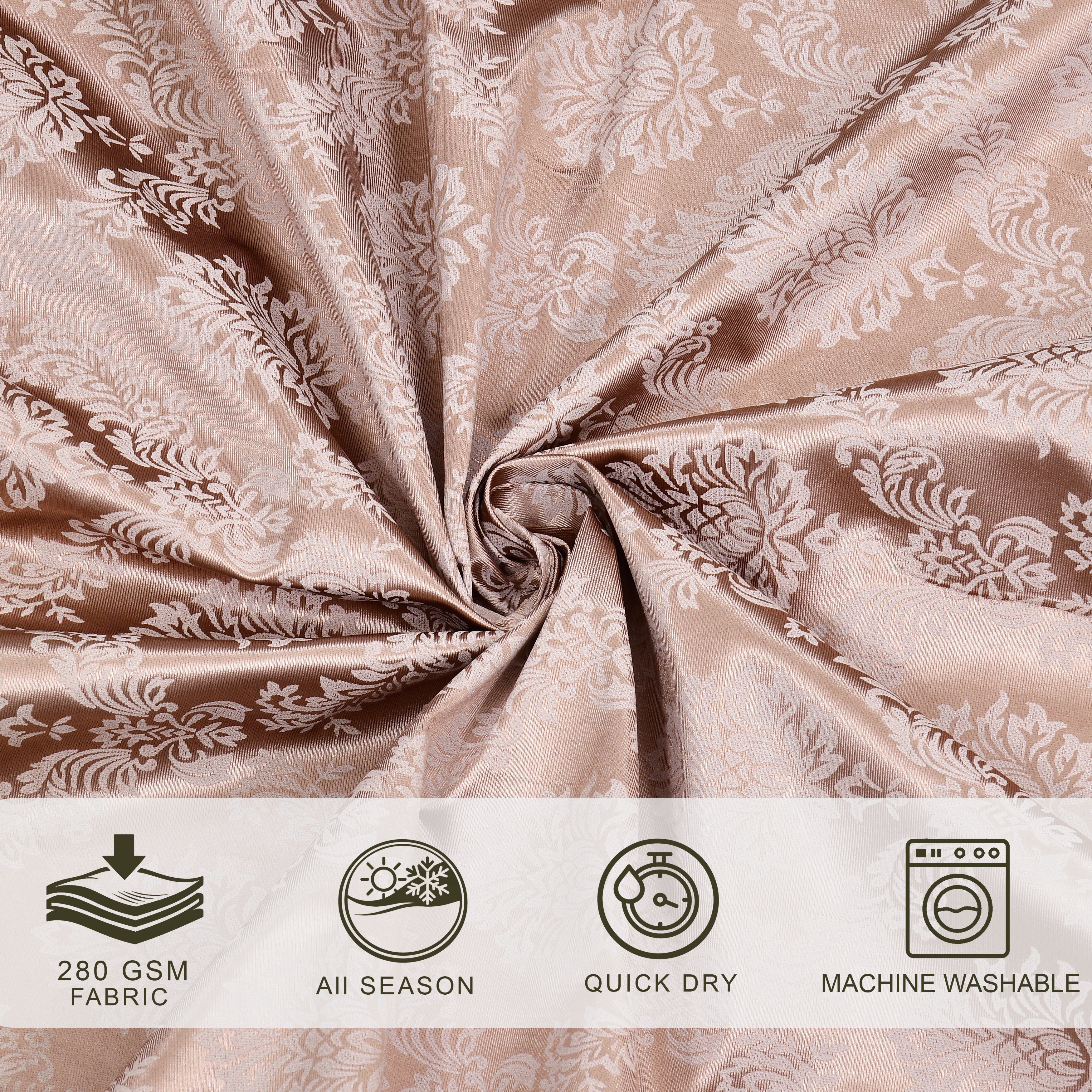 Daisy Door Curtains 60% Light Filtering Poly Knitted 200 GSM Damask Rose Gold
