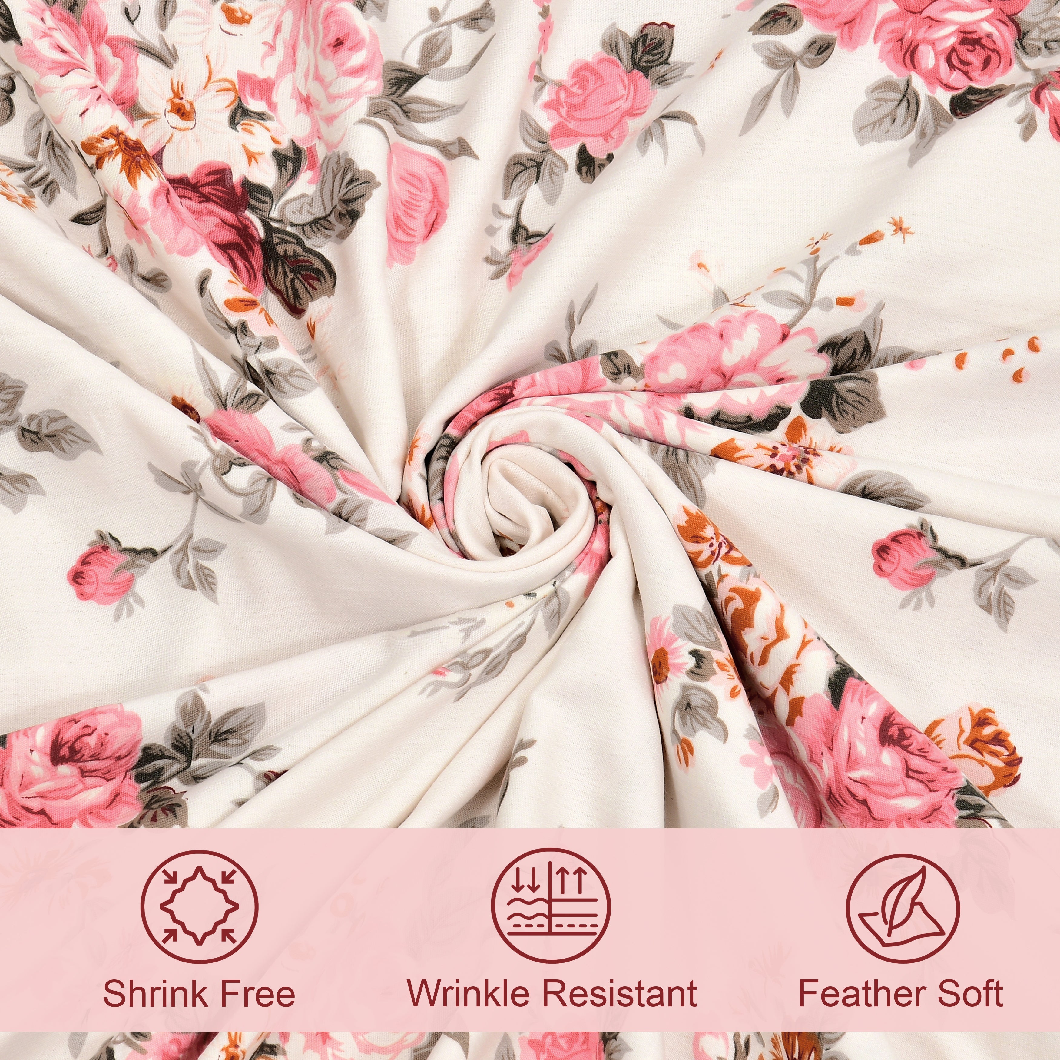 Rose Single Dohar Dull Cotton Floral Bunch Pink
