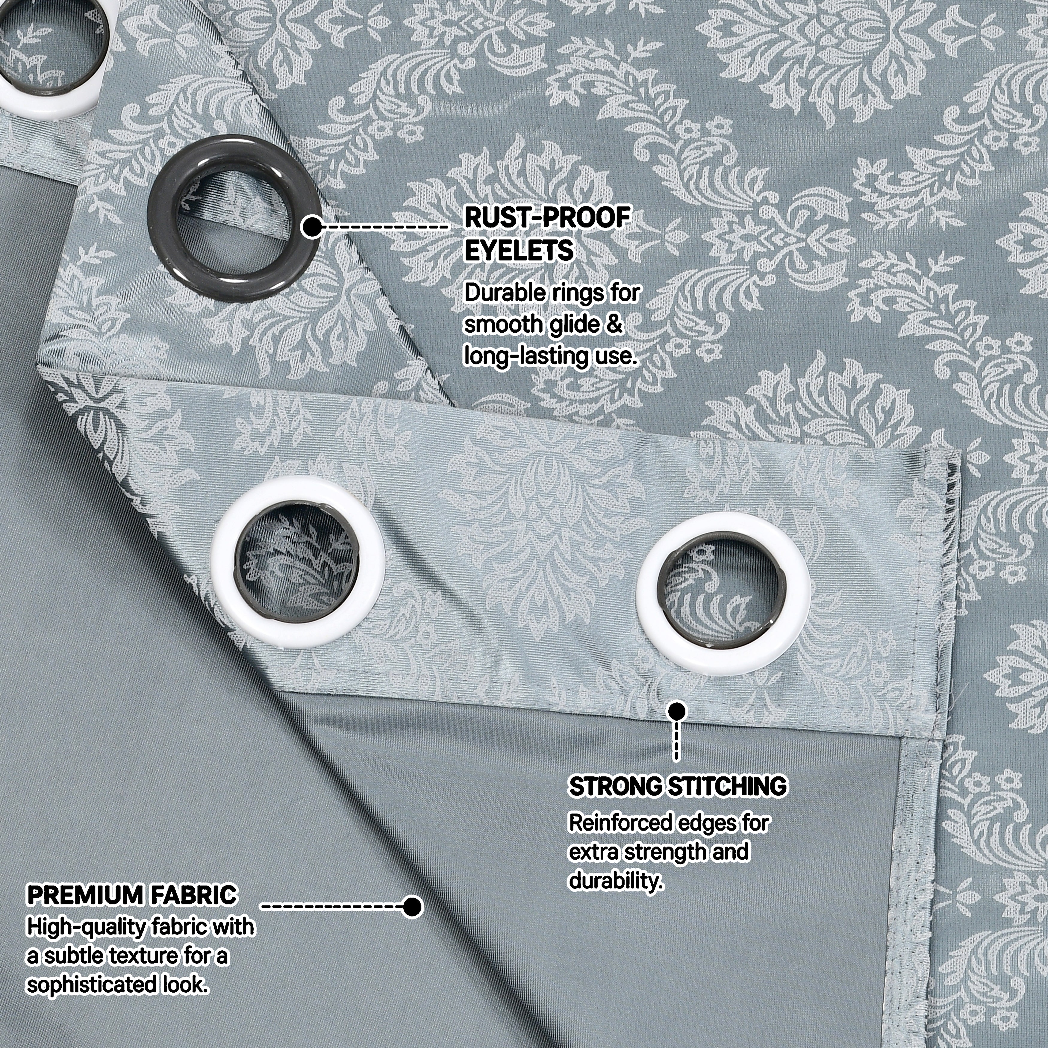 Daisy Door XL Curtains 60% Light Filtering Poly Knitted 200 GSM Damask Grey