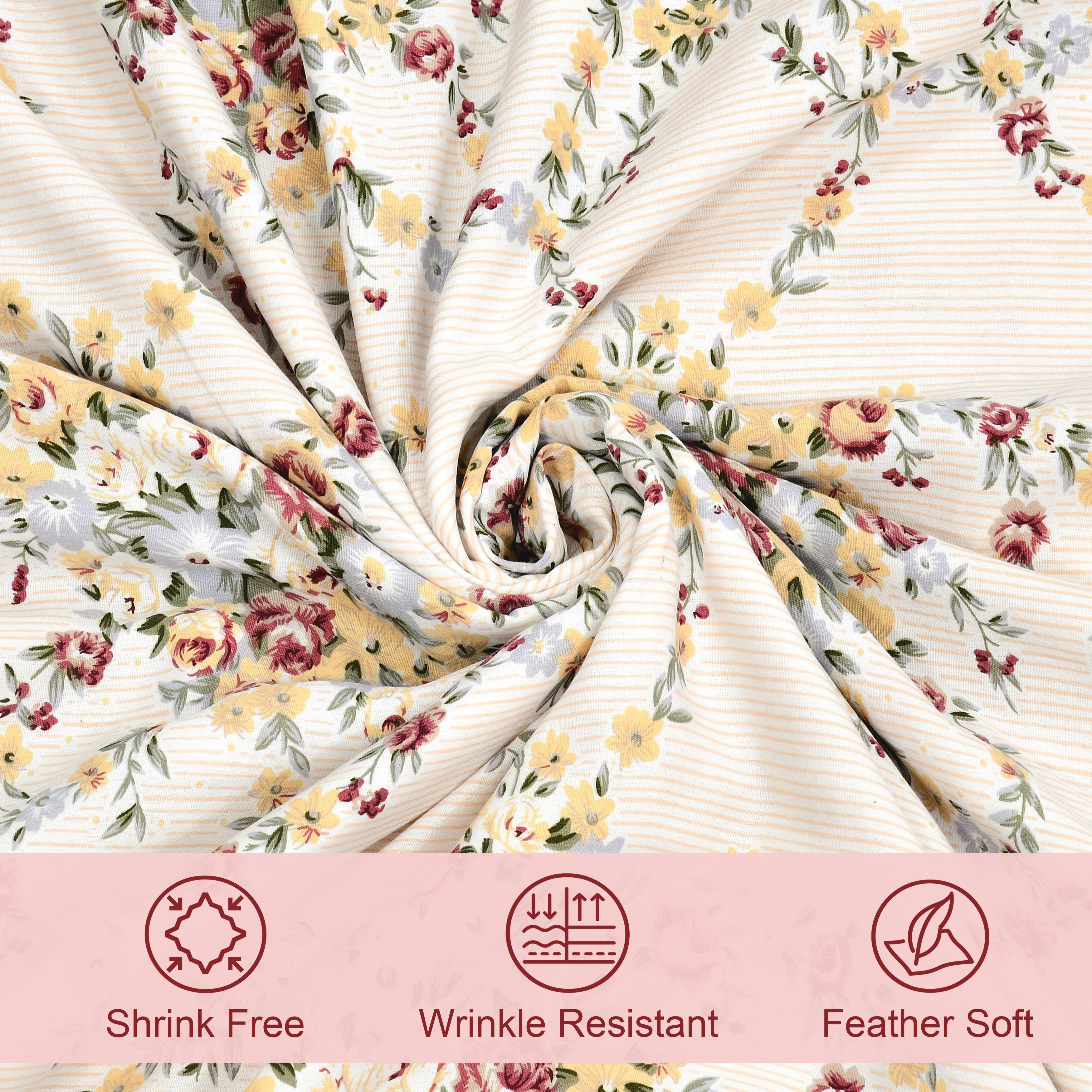 Rose Double Dohar Dull Cotton Floral Wreath Cream