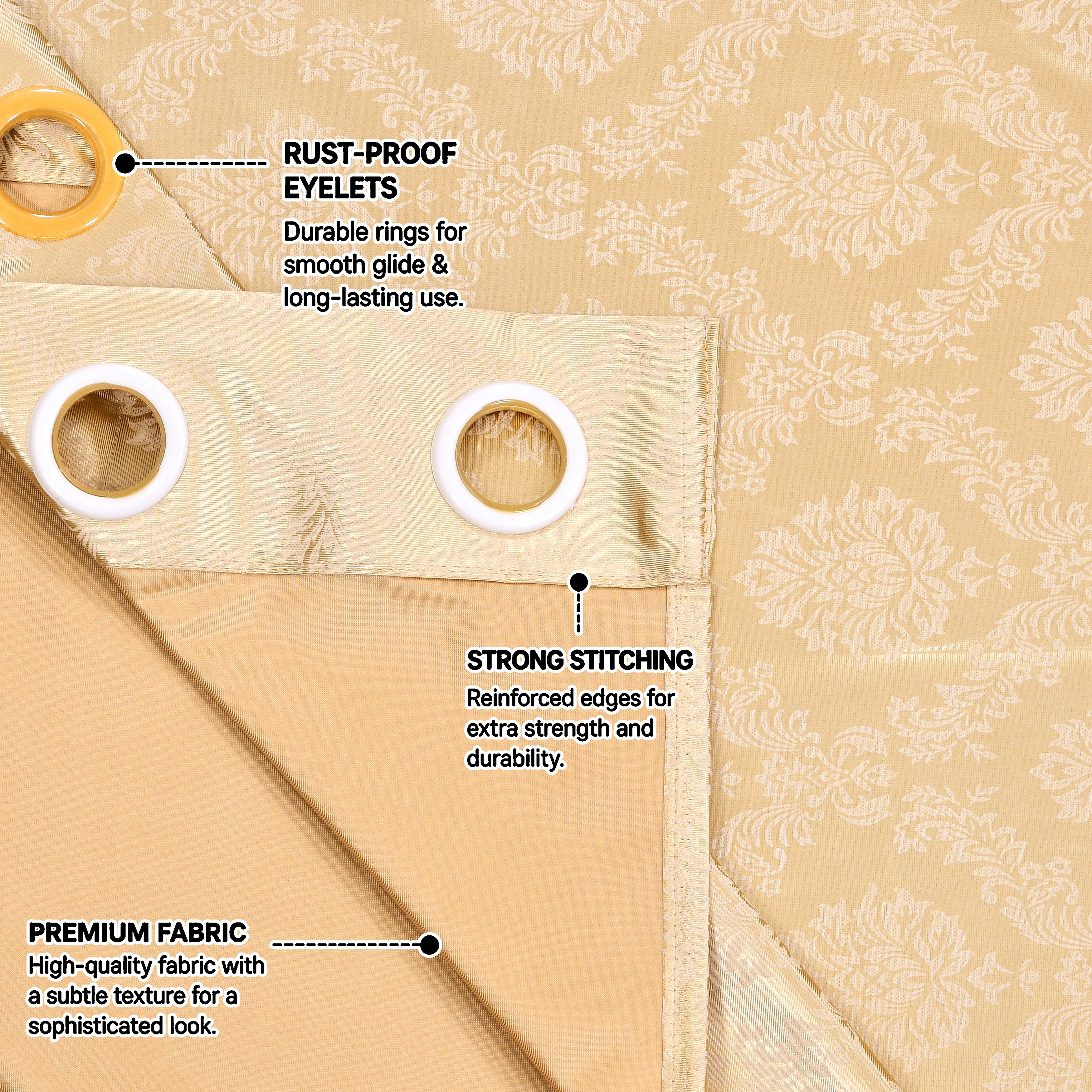 Daisy Door Curtains 60% Light Filtering Poly Knitted 200 GSM Damask Gold