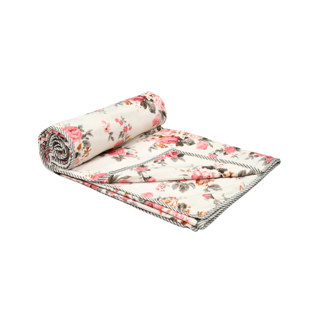 Rose Single Dohar Dull Cotton Floral Bunch Pink