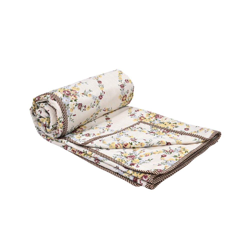 Rose Double Dohar Dull Cotton Floral Wreath Cream