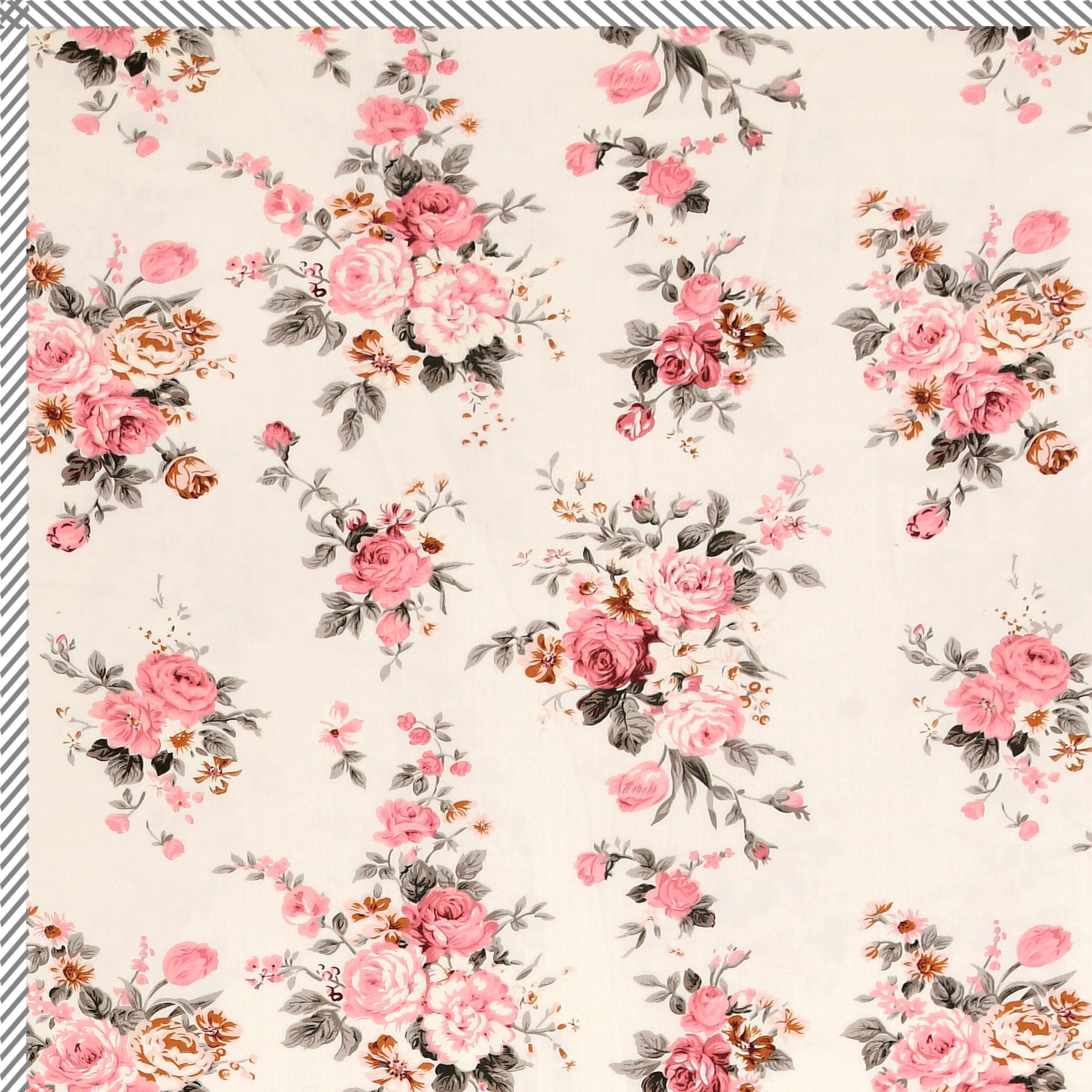 Rose Double Dohar Dull Cotton Floral Bunch Pink