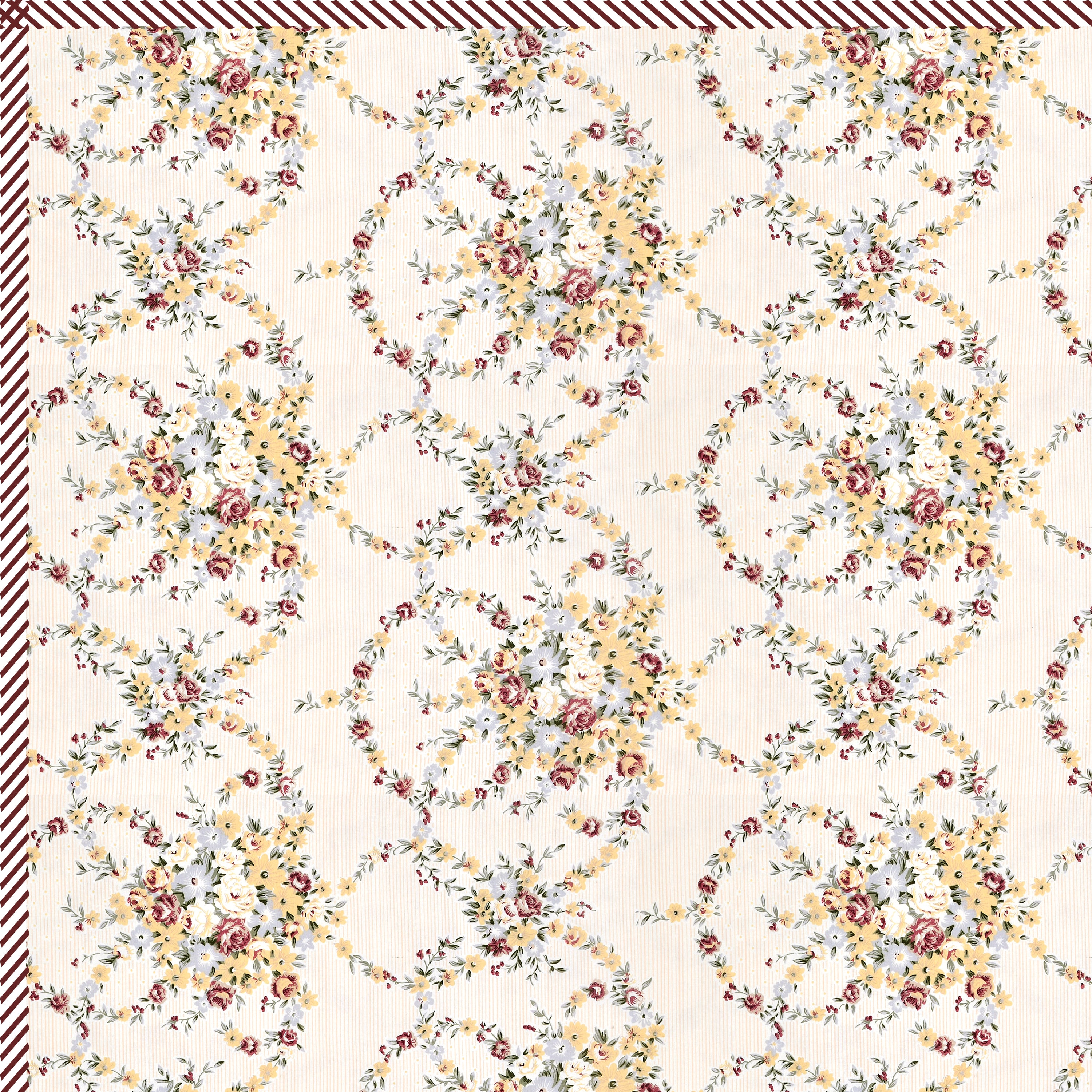 Rose Double Dohar Dull Cotton Floral Wreath Cream