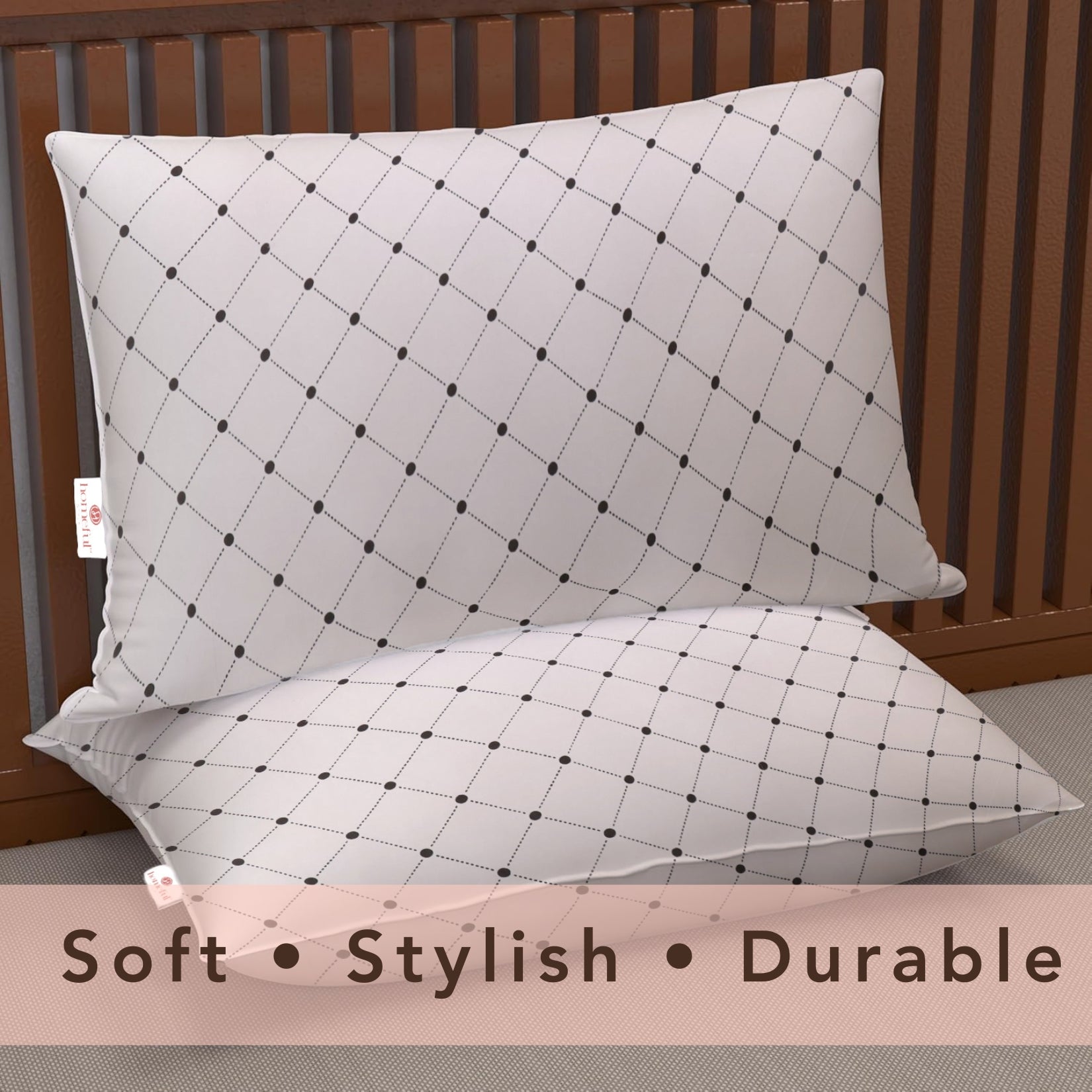 Jasmine Pillows ( Set of 2 ) Poly Shell with Fiber Filling Check Print White Regular