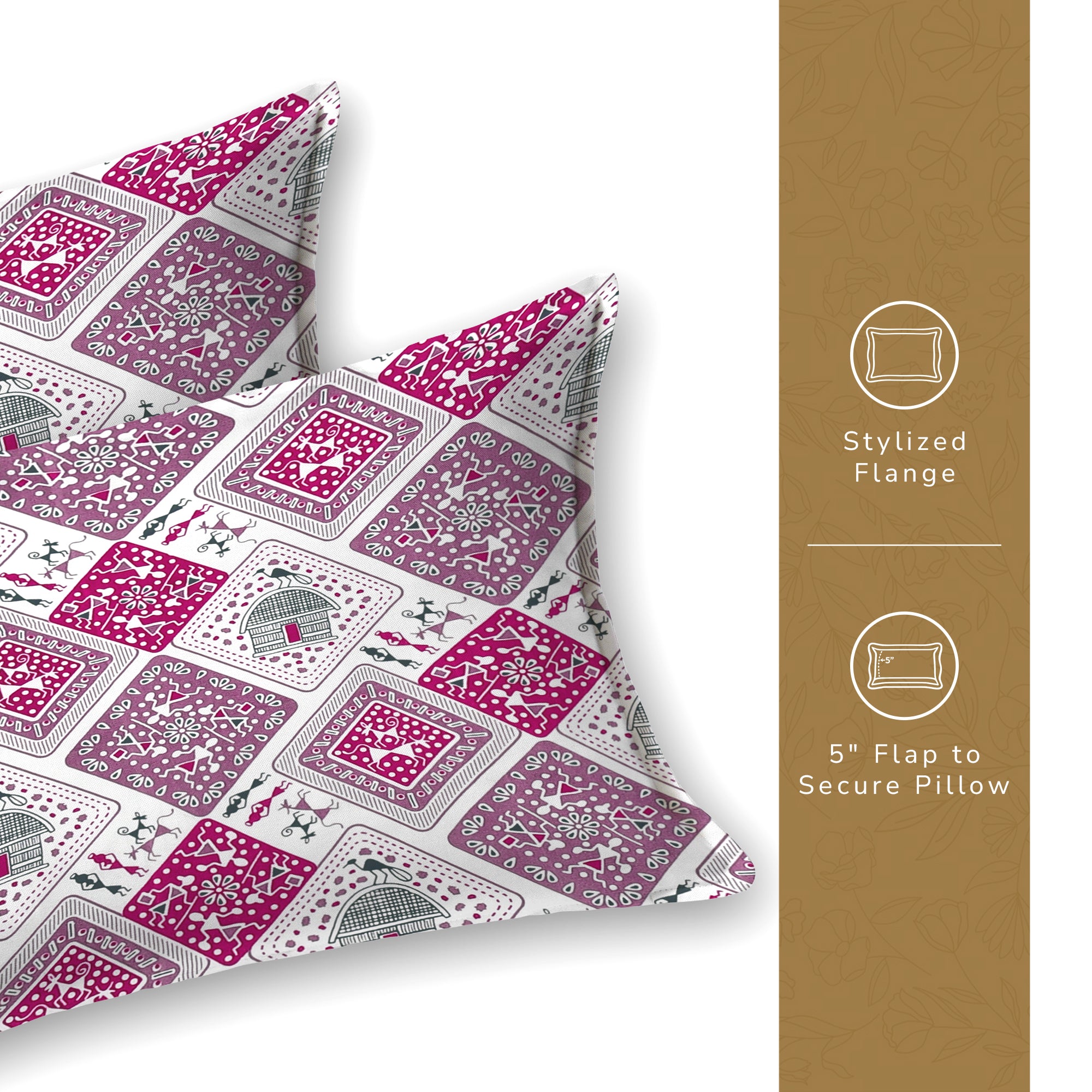 Lok Story Single Bedsheet with 1 Pillow Cover 130 GSM Micropeach Tribal Life Pink
