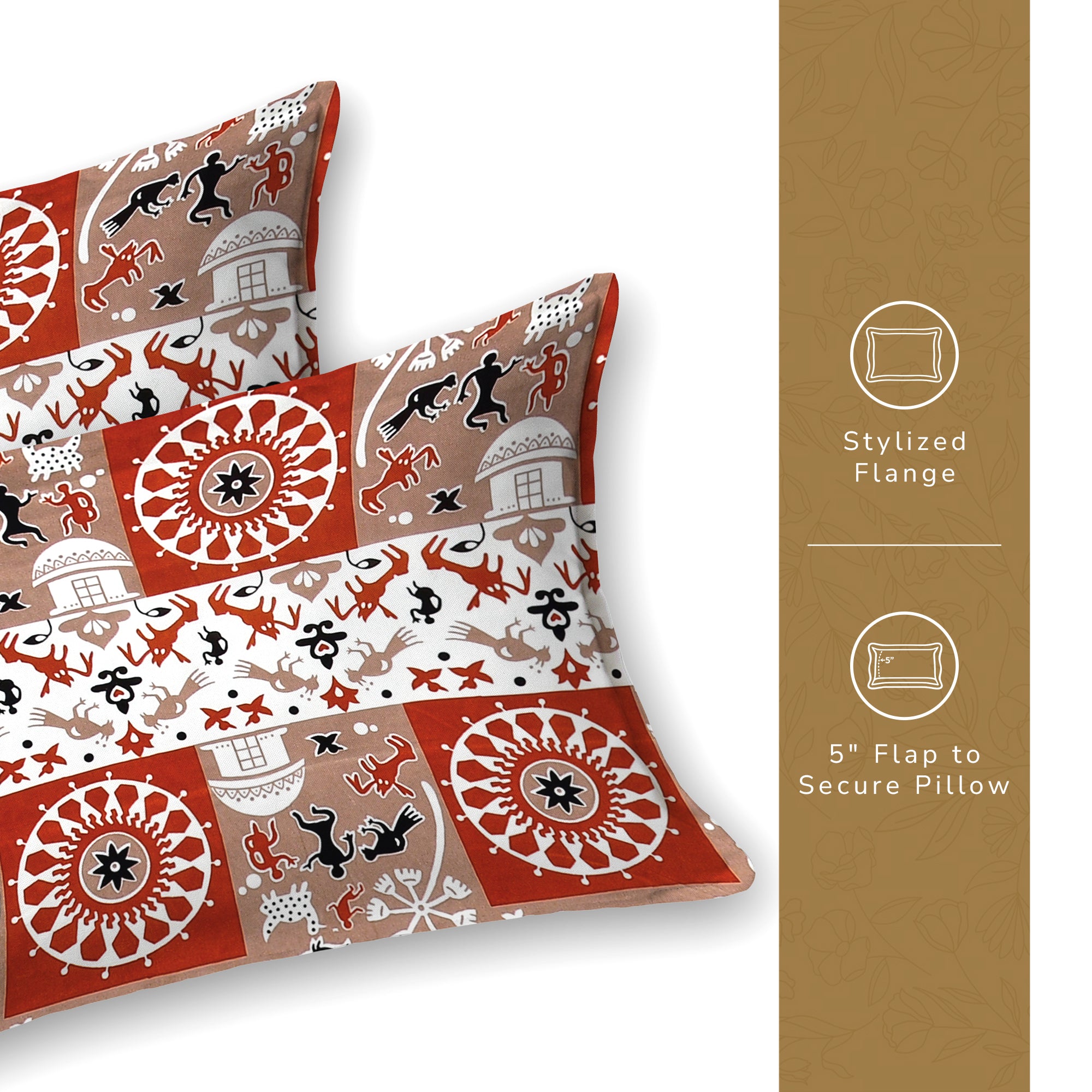 Lok Story Single Bedsheet with 1 Pillow Cover 130 GSM Micropeach Tribal Village Rust