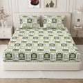 Lok Story Queen Fitted Sheet with 2 Pillow Covers 130 GSM Micropeach Tribal Style Green