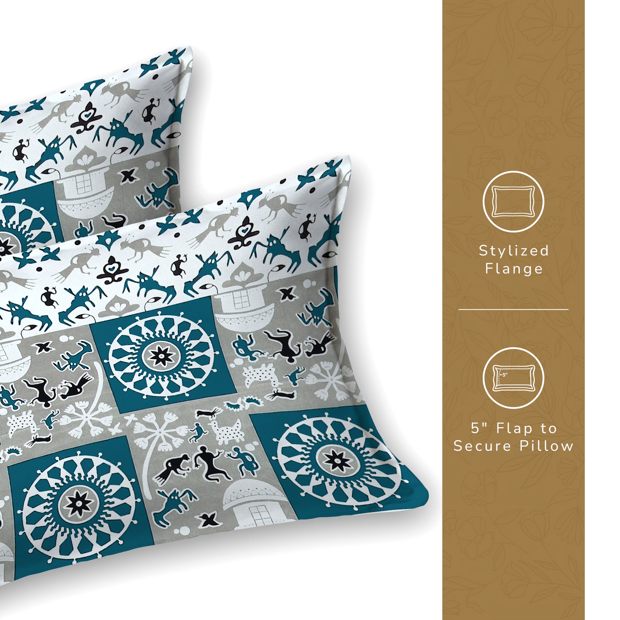 Lok Story Single Bedsheet with 1 Pillow Cover 130 GSM Micropeach Tribal Festivals Blue