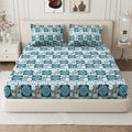 Lok Story Queen Fitted Sheet with 2 Pillow Covers 130 GSM Micropeach Tribal Festivals Blue