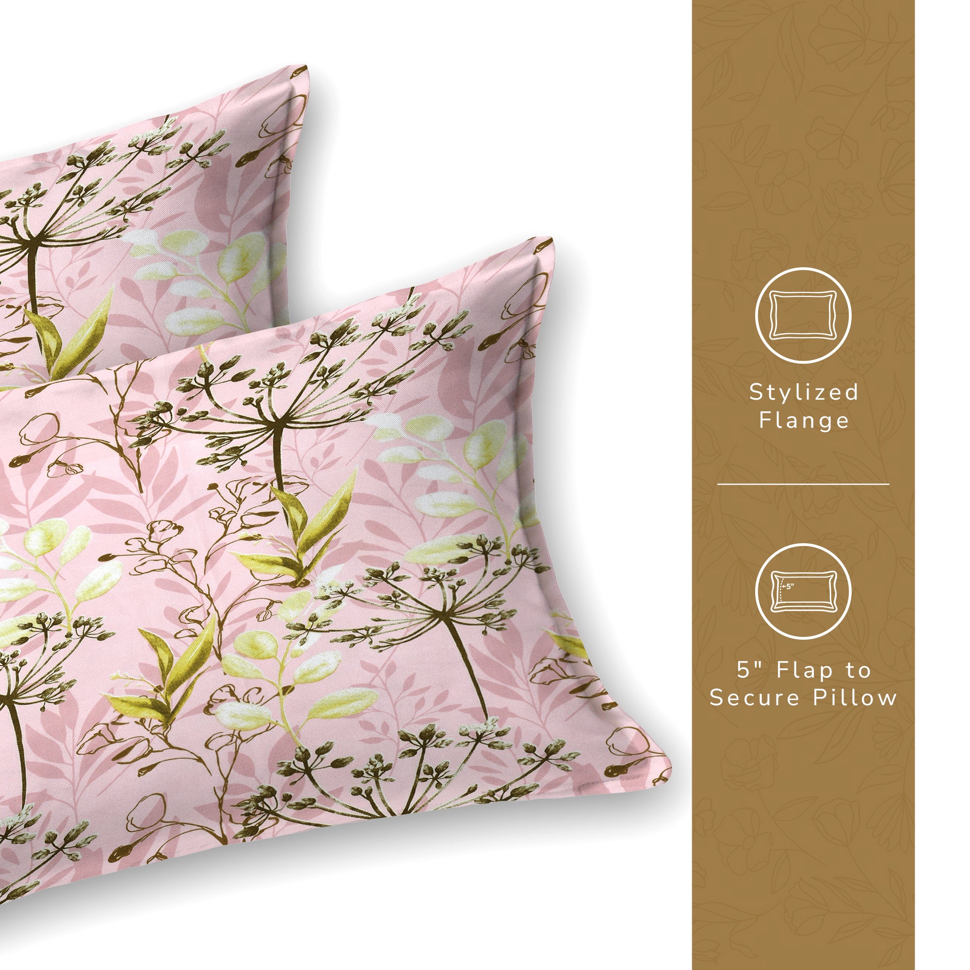 Daisy King Bedsheet with 2 Pillow Covers 130 GSM Micropeach Floral Foliage Green