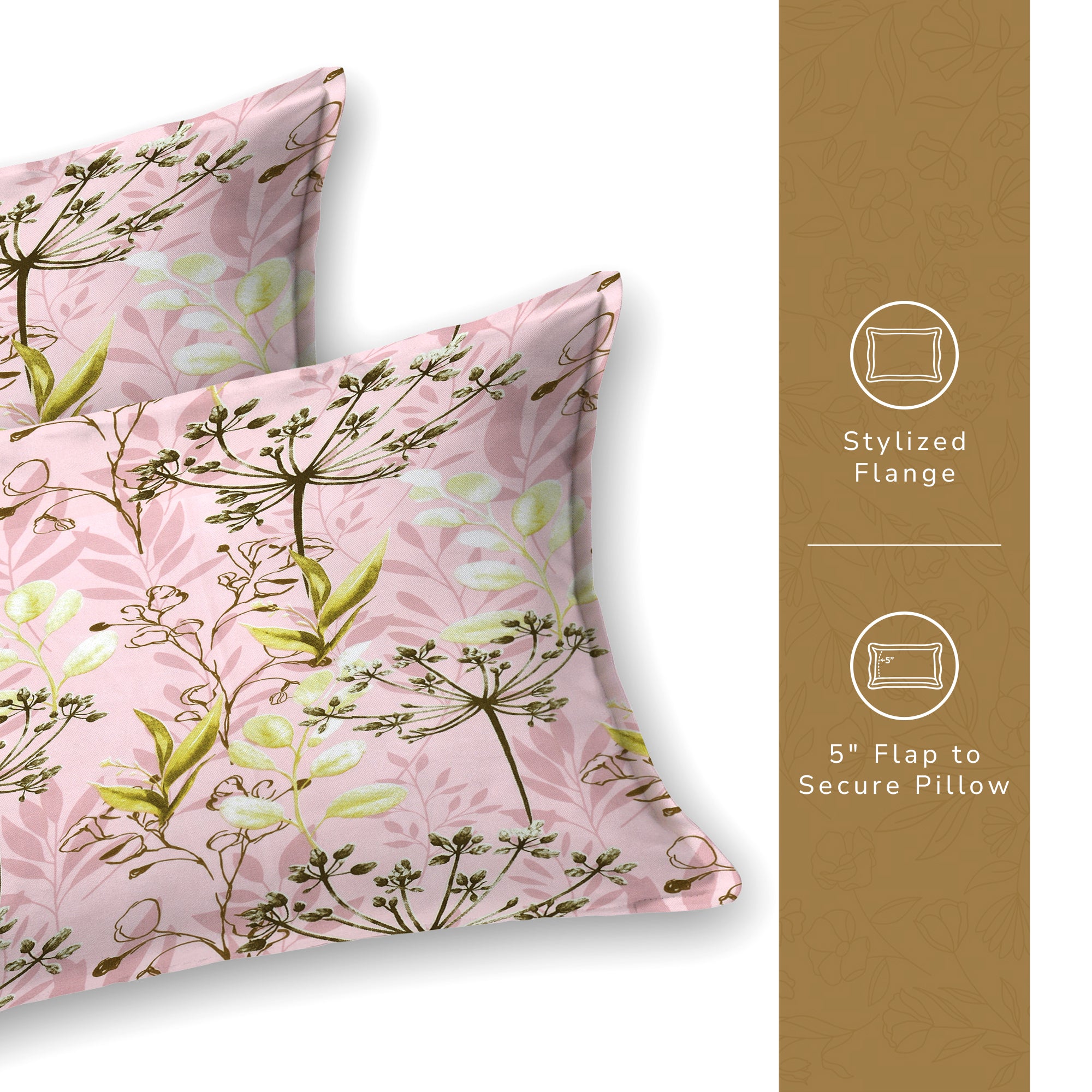 Daisy King Fitted Sheet with 2 Pillow Covers 130 GSM Micropeach Floral Foliage Green