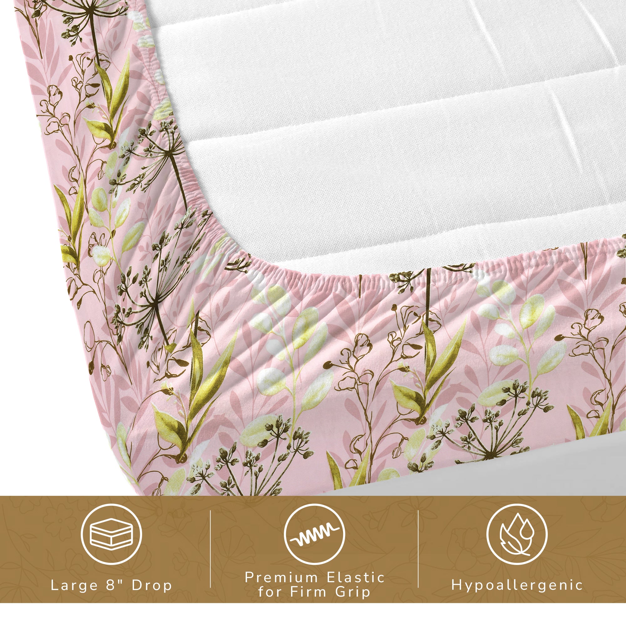 Daisy Queen Fitted Sheet with 2 Pillow Covers 130 GSM Micropeach Floral Foliage Green