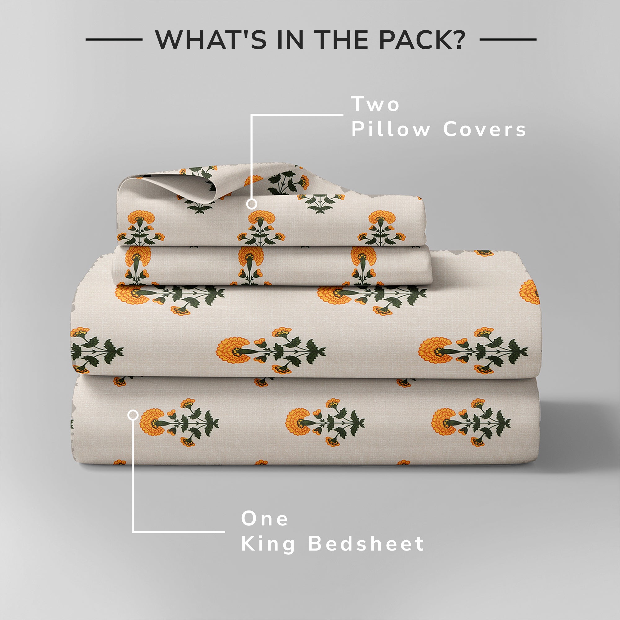 Daisy King Bedsheet with 2 Pillow Covers 130 GSM Micropeach Mughal Floral Yellow