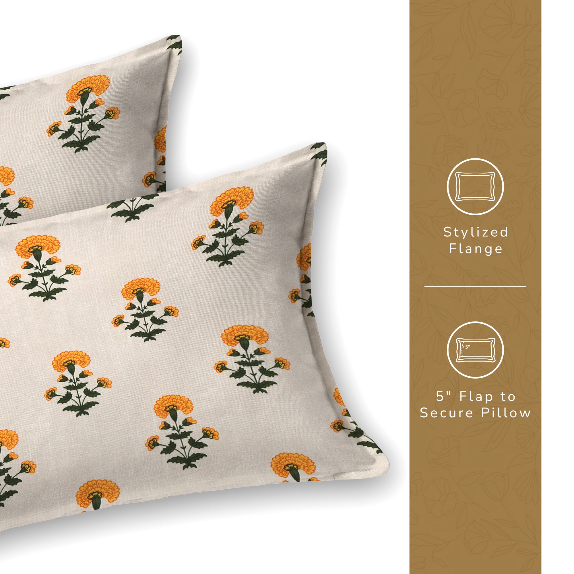 Daisy King Fitted Sheet with 2 Pillow Covers 130 GSM Micropeach Mughal Floral Yellow