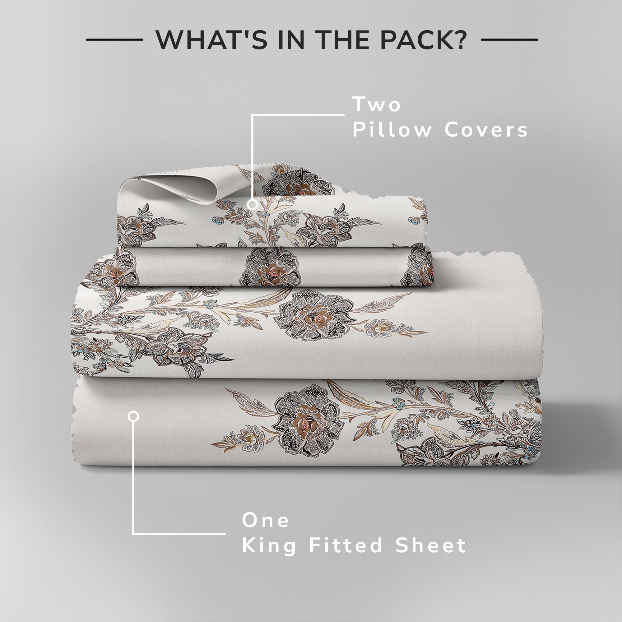 Daisy King Fitted Sheet with 2 Pillow Covers 130 GSM Micropeach Classic Paisley Brown