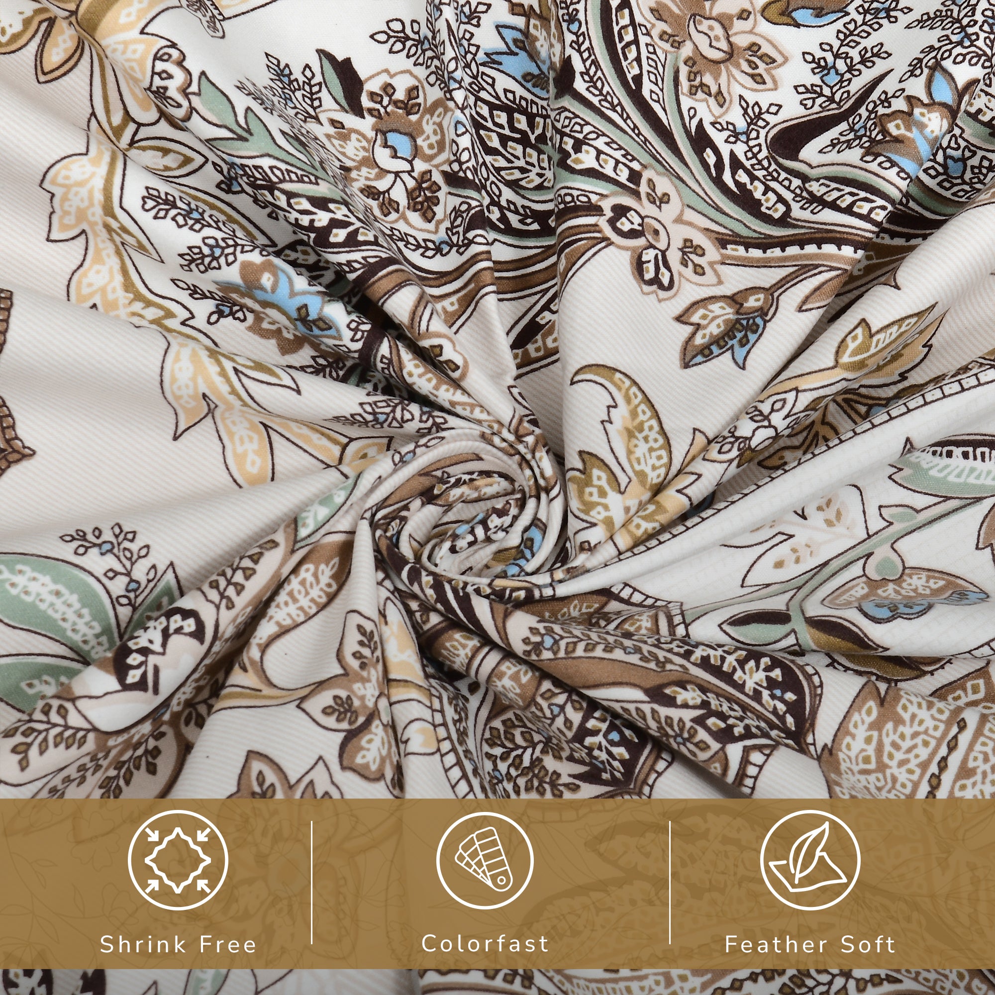 Daisy Queen Fitted Sheet with 2 Pillow Covers 130 GSM Micropeach Classic Paisley Brown