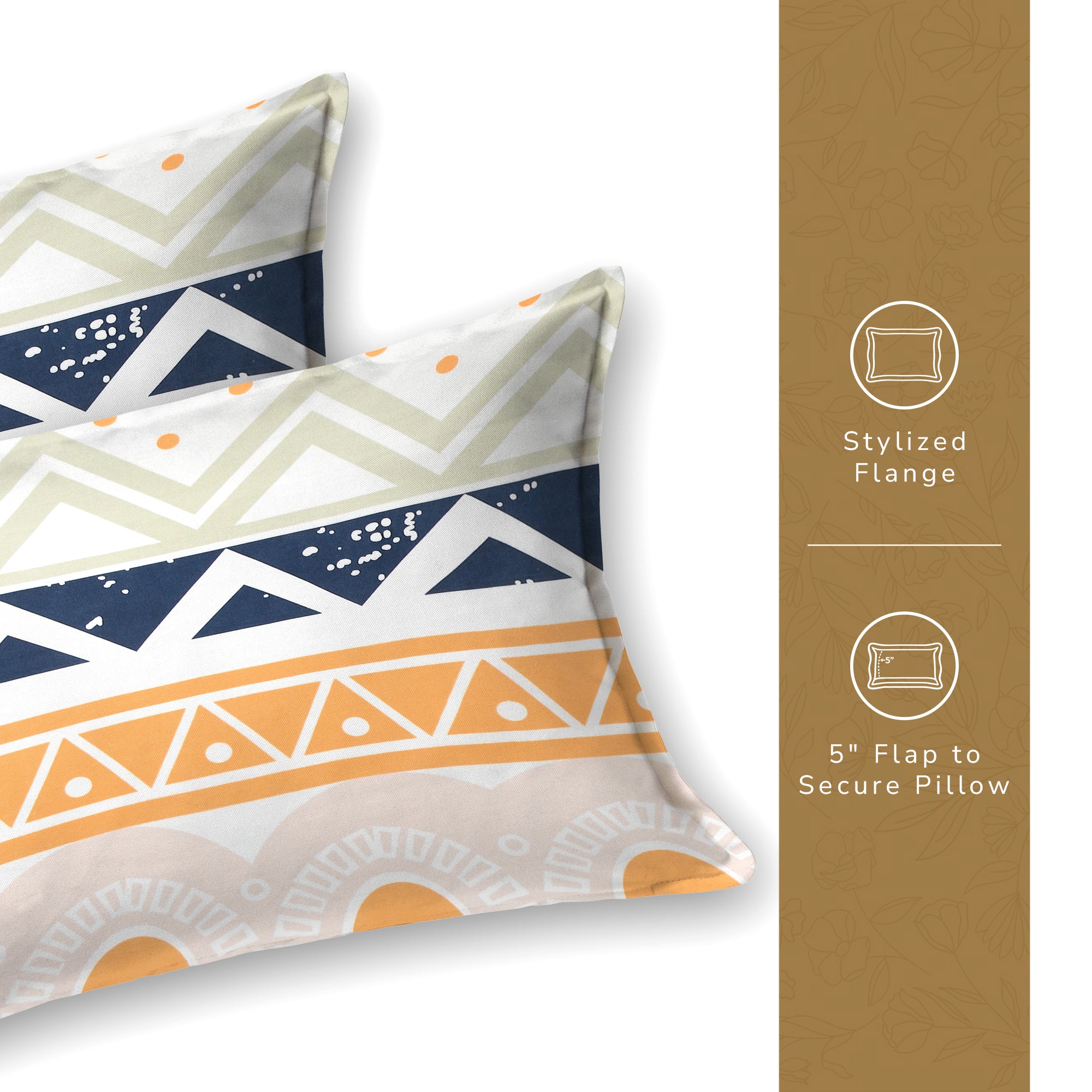 Daisy King Bedsheet with 2 Pillow Covers 130 GSM Micropeach Simple Geometrics Orange