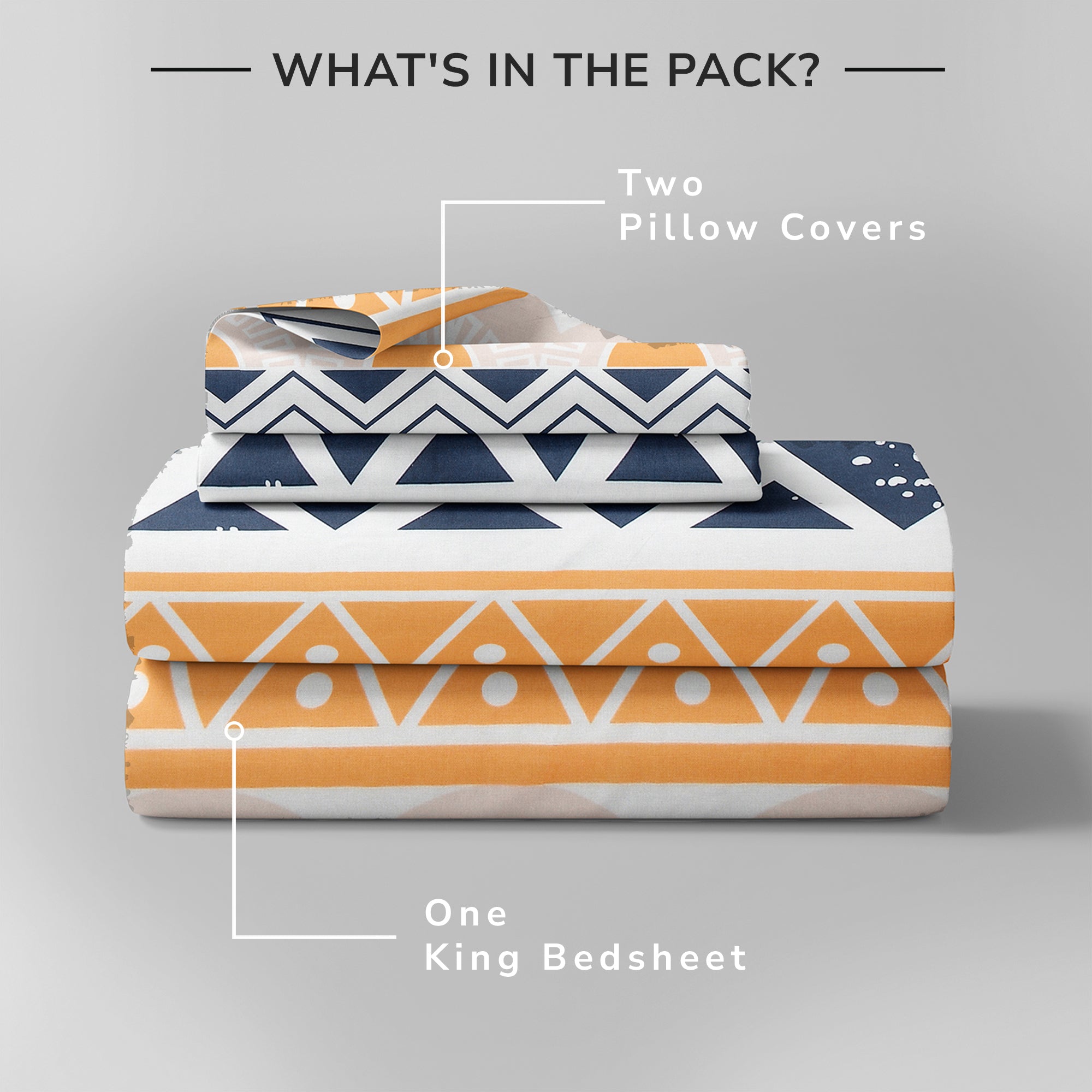 Daisy King Bedsheet with 2 Pillow Covers 130 GSM Micropeach Simple Geometrics Orange