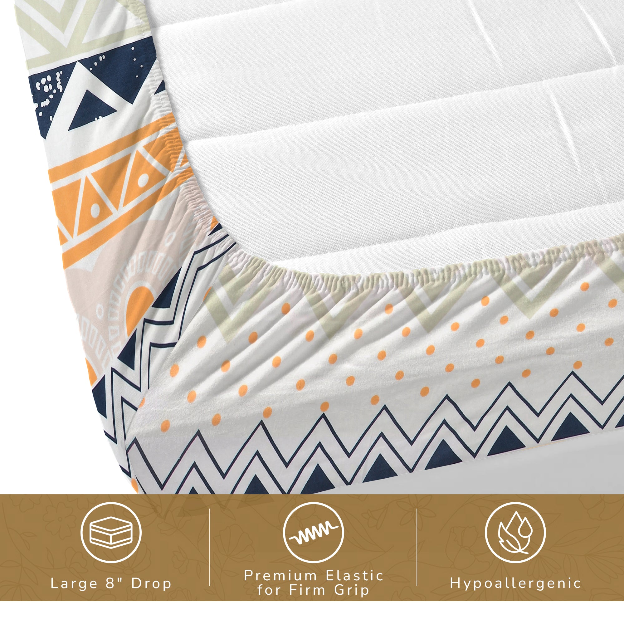 Daisy King Fitted Sheet with 2 Pillow Covers 130 GSM Micropeach Simple Geometrics Orange