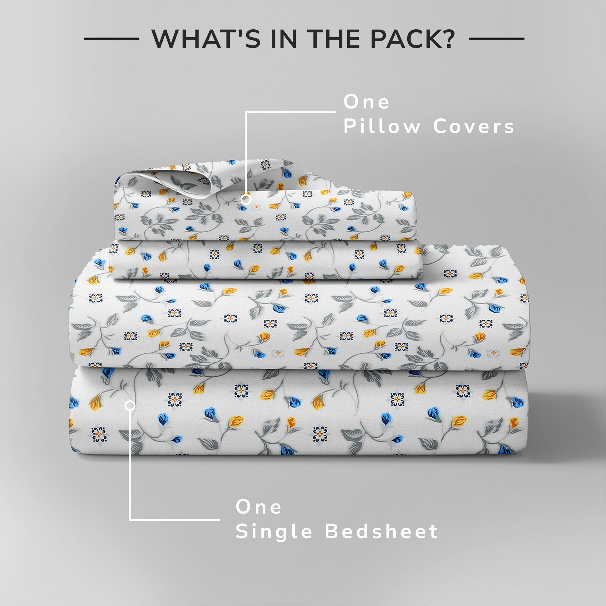 Daisy Single Bedsheet with 1 Pillow Cover 130 GSM Micropeach Floral Beauty Blue