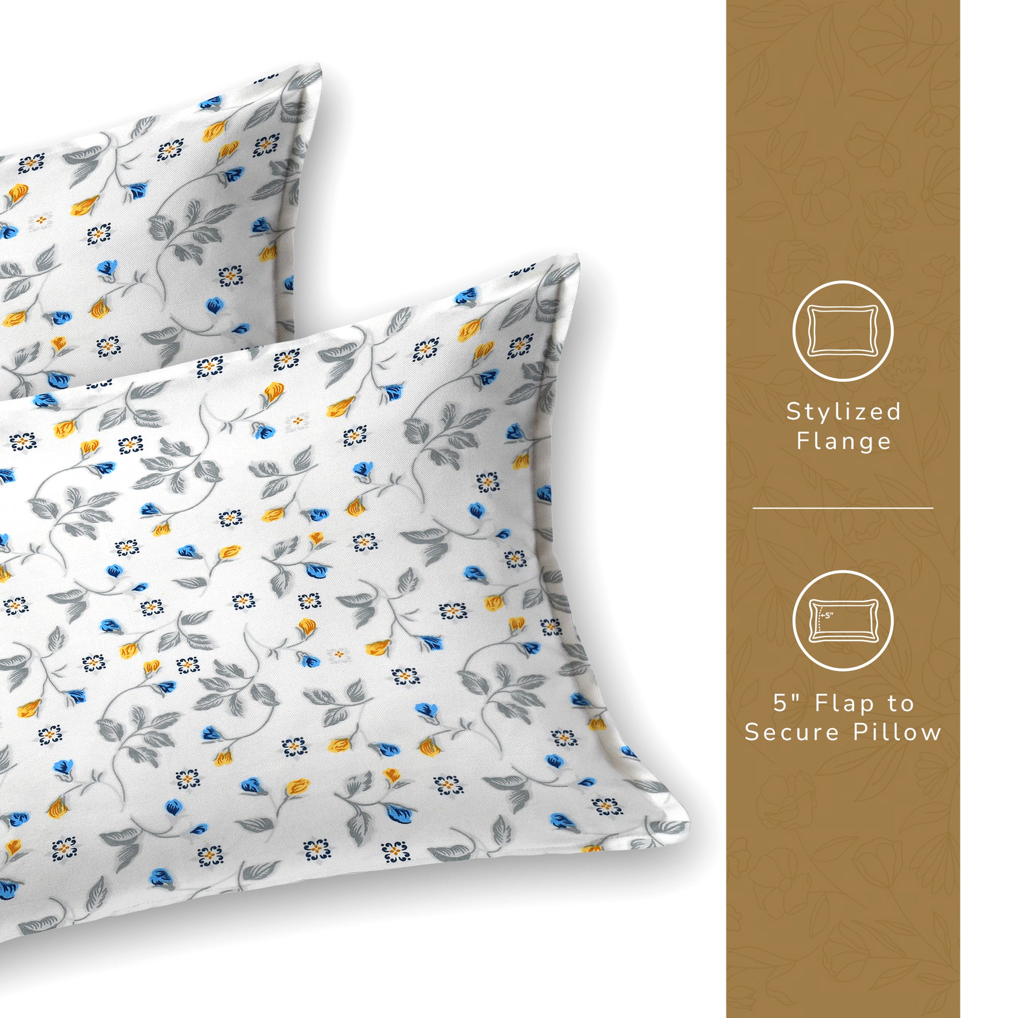 Daisy Queen Fitted Sheet with 2 Pillow Covers 130 GSM Micropeach Floral Beauty Blue