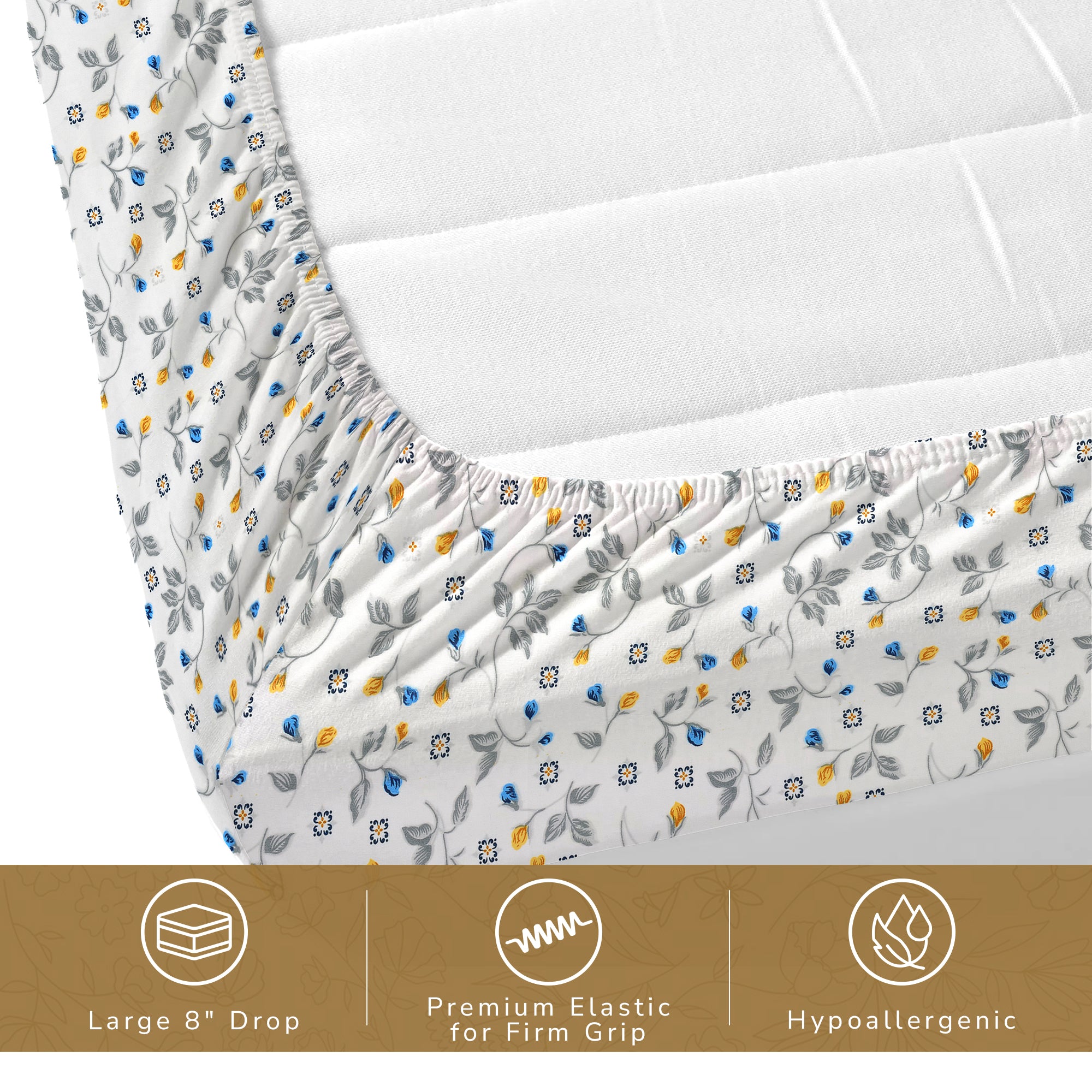 Daisy Queen Fitted Sheet with 2 Pillow Covers 130 GSM Micropeach Floral Beauty Blue