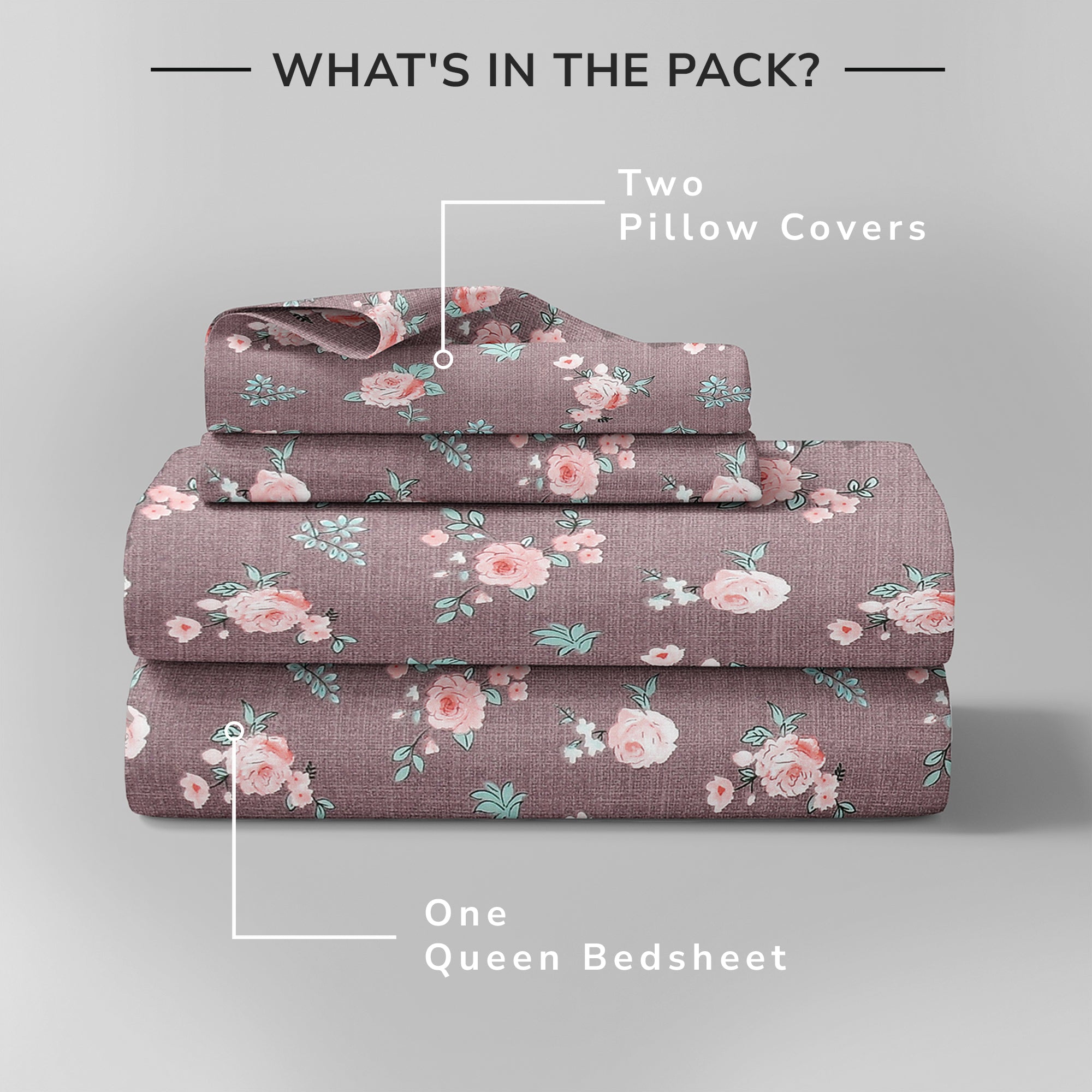 Daisy Queen Bedsheet with 2 Pillow Covers 130 GSM Micropeach Rose Beauty Grey