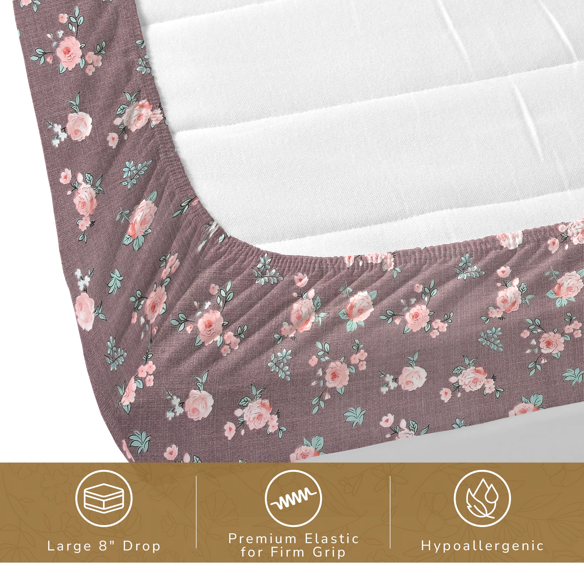 Daisy King Fitted Sheet with 2 Pillow Covers 130 GSM Micropeach Rose Beauty Grey