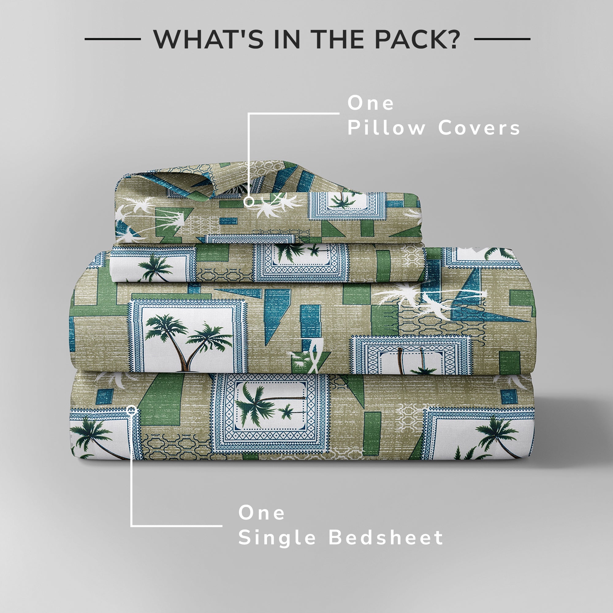 Daisy Single Bedsheet with 1 Pillow Cover 130 GSM Micropeach Palm Tree Green