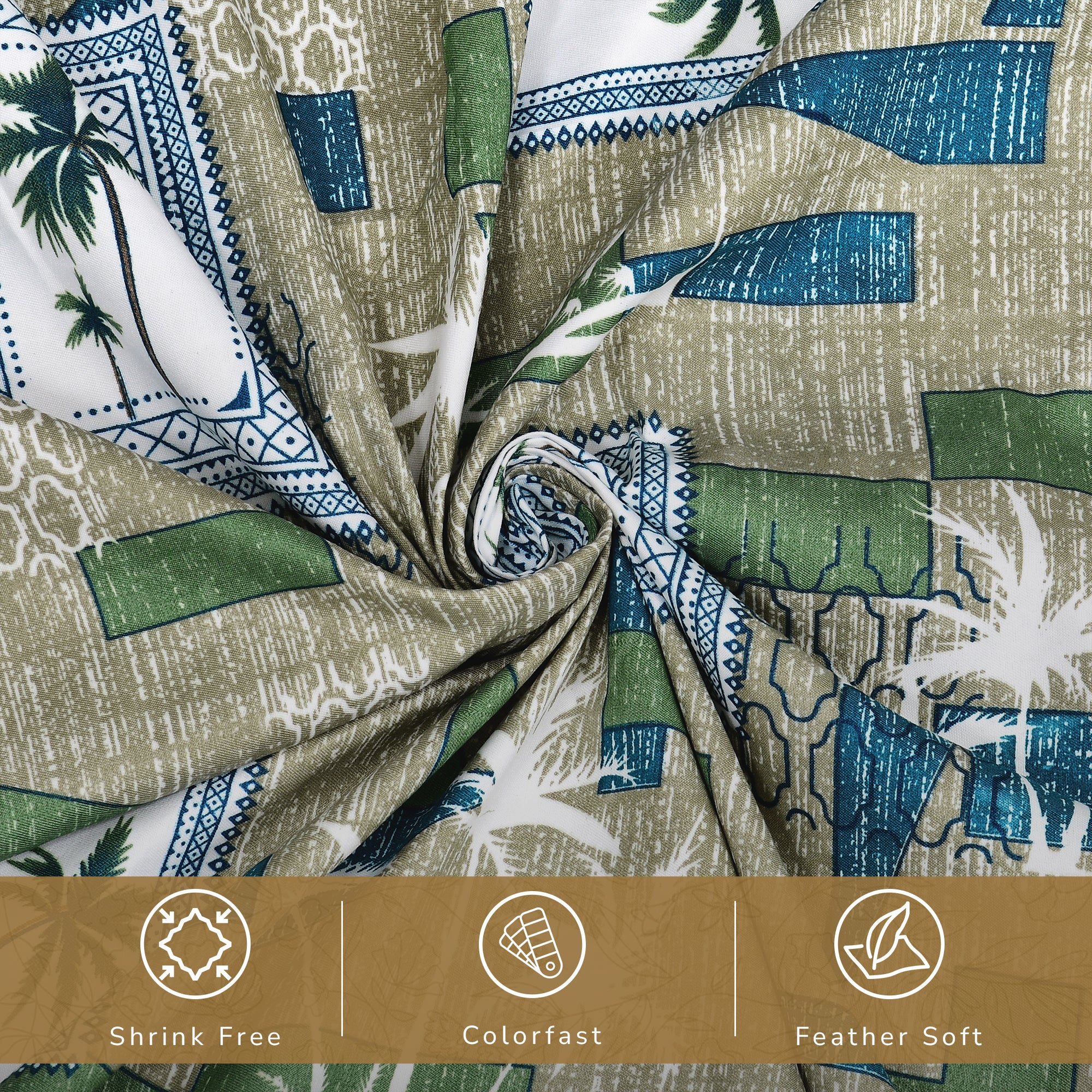 Daisy King Fitted Sheet with 2 Pillow Covers 130 GSM Micropeach Palm Tree Green