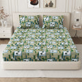 Daisy Queen Fitted Sheet with 2 Pillow Covers 130 GSM Micropeach Palm Tree Green