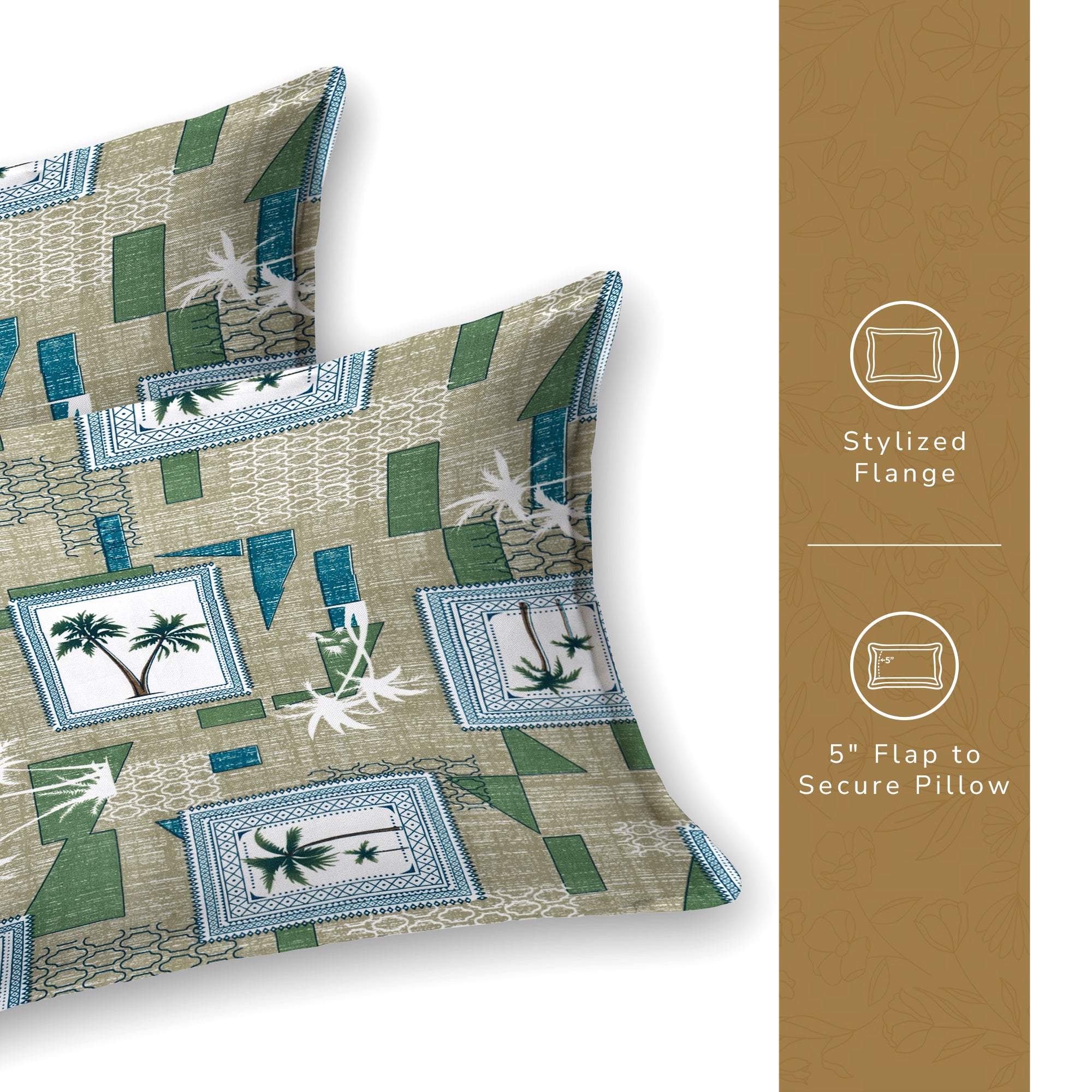 Daisy Queen Fitted Sheet with 2 Pillow Covers 130 GSM Micropeach Palm Tree Green