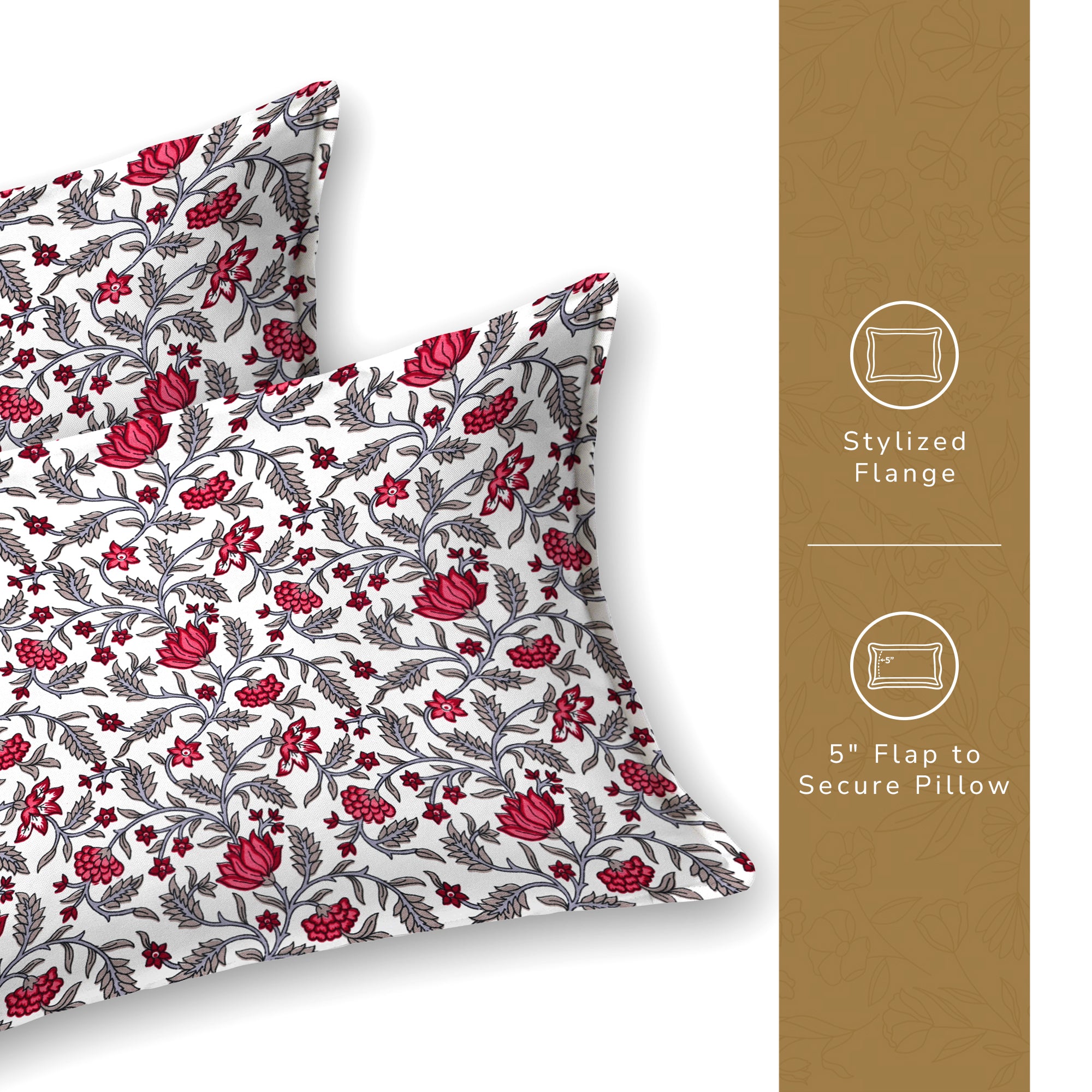Daisy Single Bedsheet with 1 Pillow Cover 130 GSM Micropeach Jaipuri Floral Red