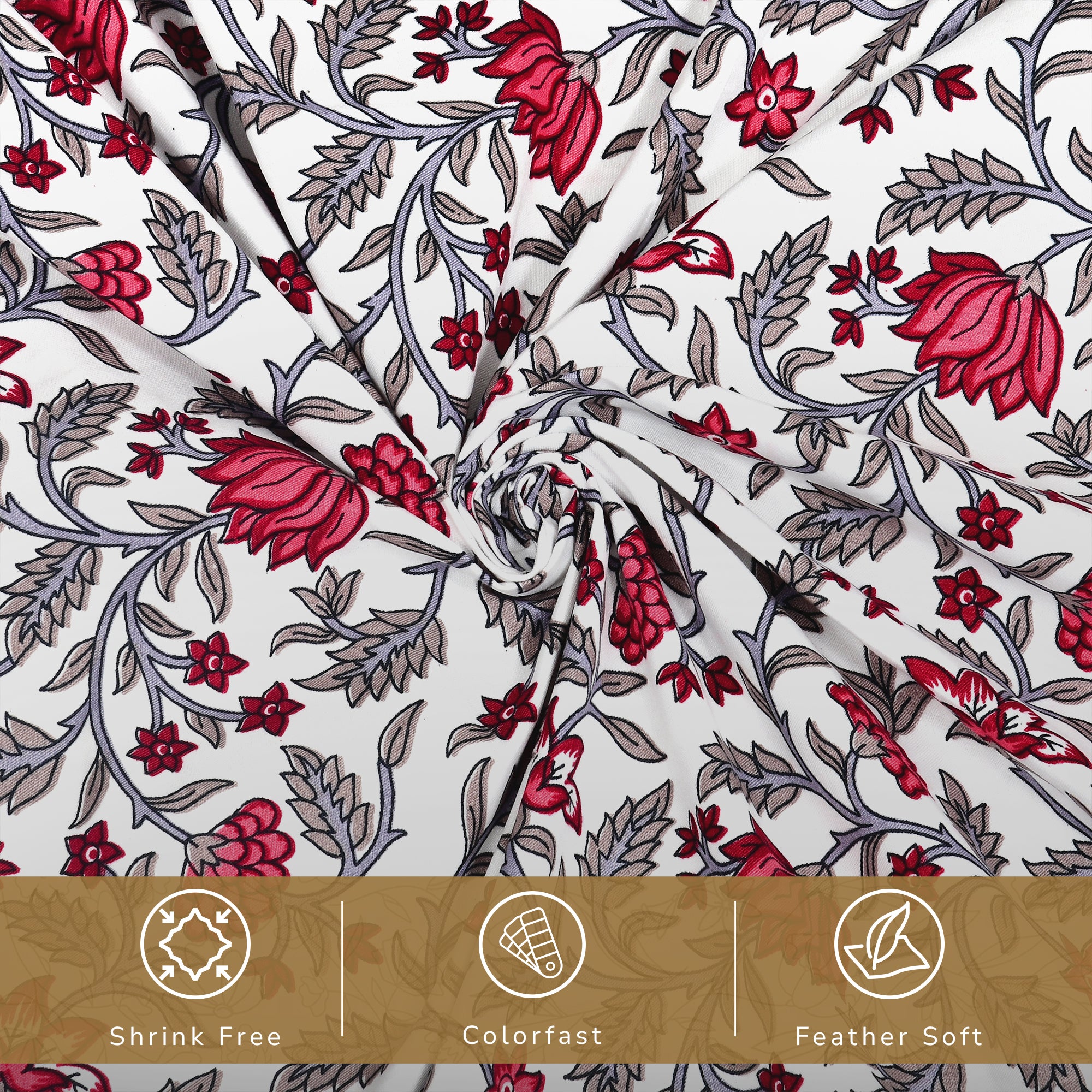 Daisy King Fitted Sheet with 2 Pillow Covers 130 GSM Micropeach Jaipuri Floral Red