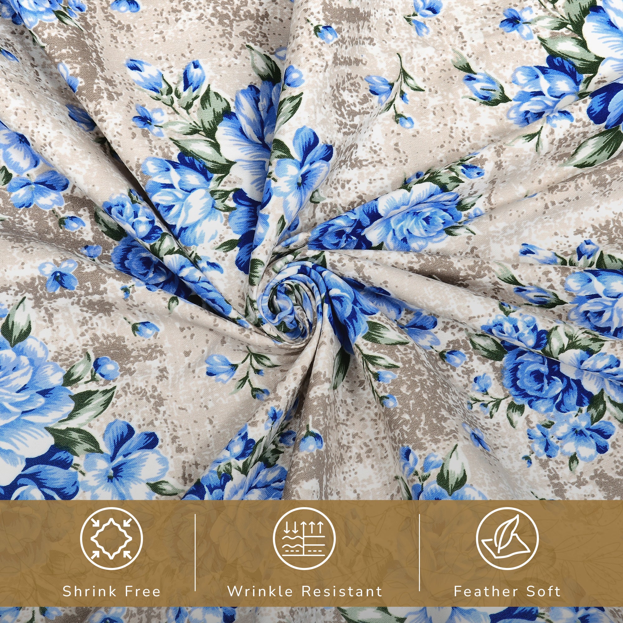 Daisy Queen Bedsheet with 2 Pillow Covers 130 GSM Micropeach Vintage Floral Blue