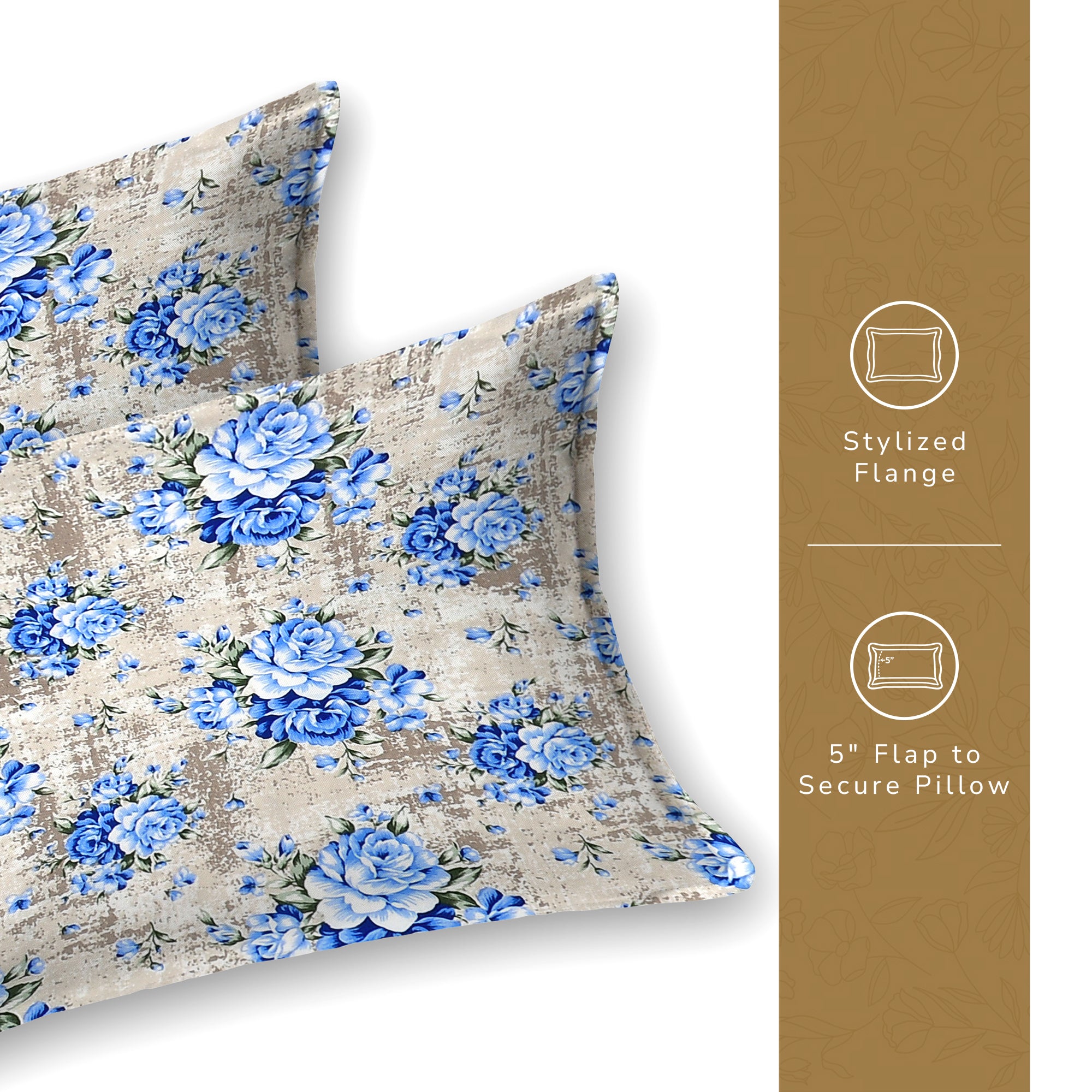 Daisy Single Bedsheet with 1 Pillow Cover 130 GSM Micropeach Vintage Floral Blue