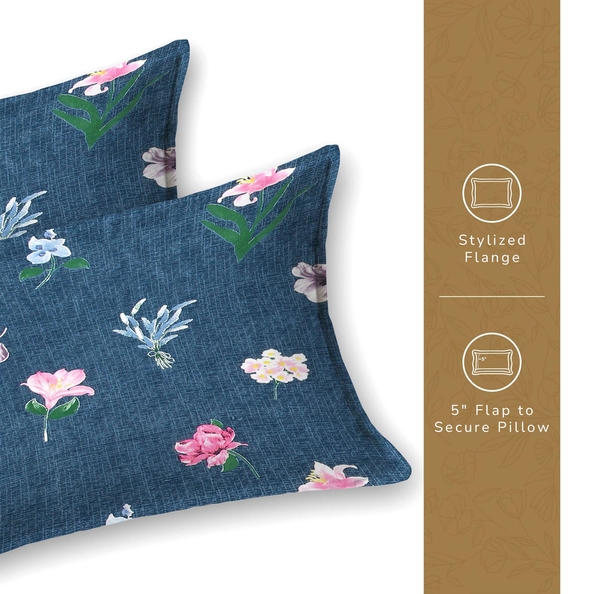 Daisy Queen Bedsheet with 2 Pillow Covers 130 GSM Micropeach Floral Garden Blue