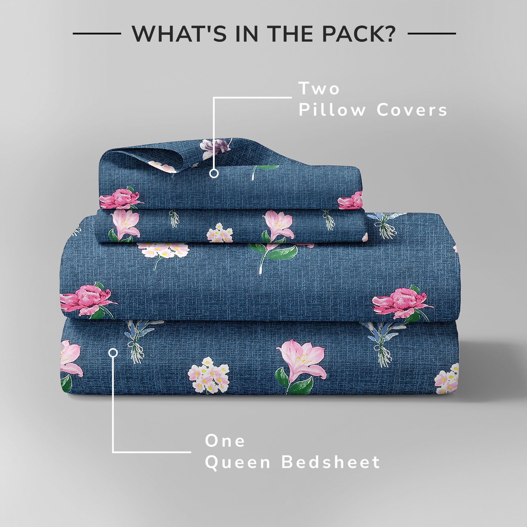 Daisy Queen Bedsheet with 2 Pillow Covers 130 GSM Micropeach Floral Garden Blue