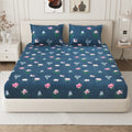 Daisy King Fitted Sheet with 2 Pillow Covers 130 GSM Micropeach Floral Garden Blue