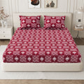 Daisy Queen Fitted Sheet with 2 Pillow Covers 130 GSM Micropeach Floral Diamond Red