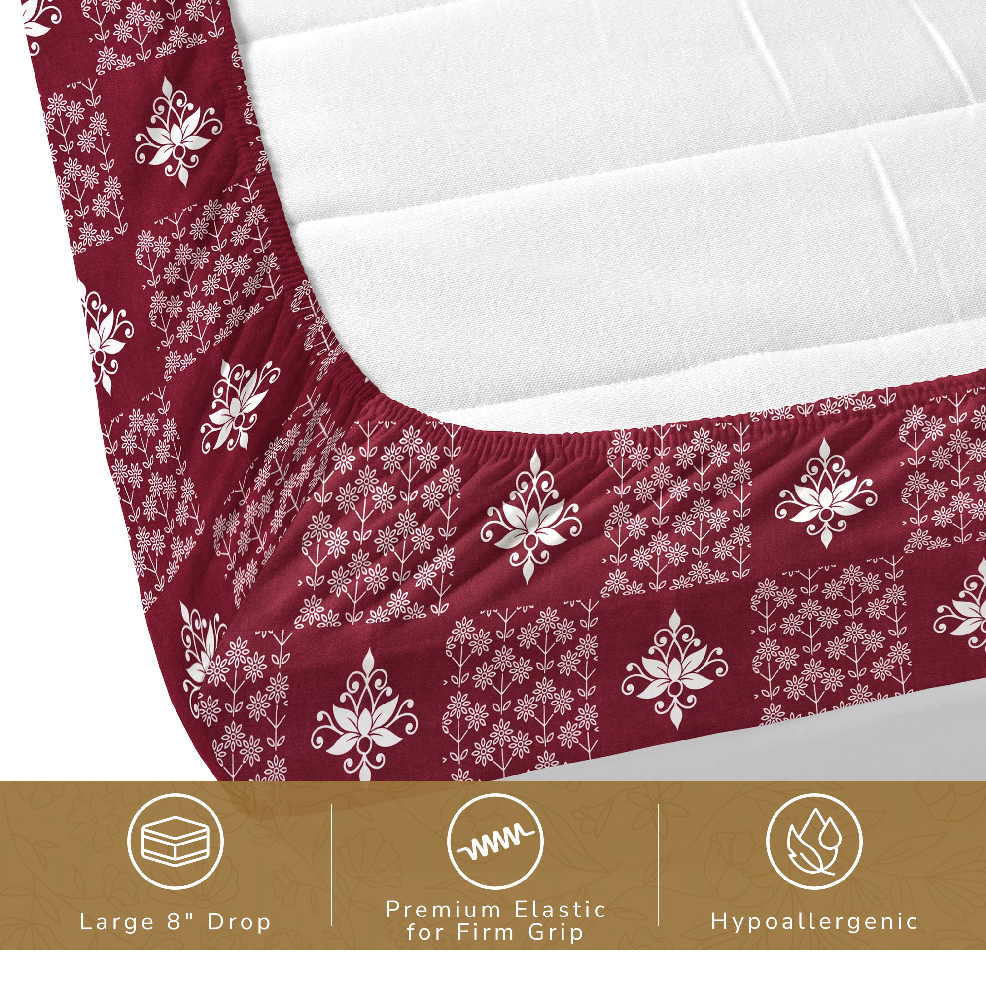 Daisy Queen Fitted Sheet with 2 Pillow Covers 130 GSM Micropeach Floral Diamond Red
